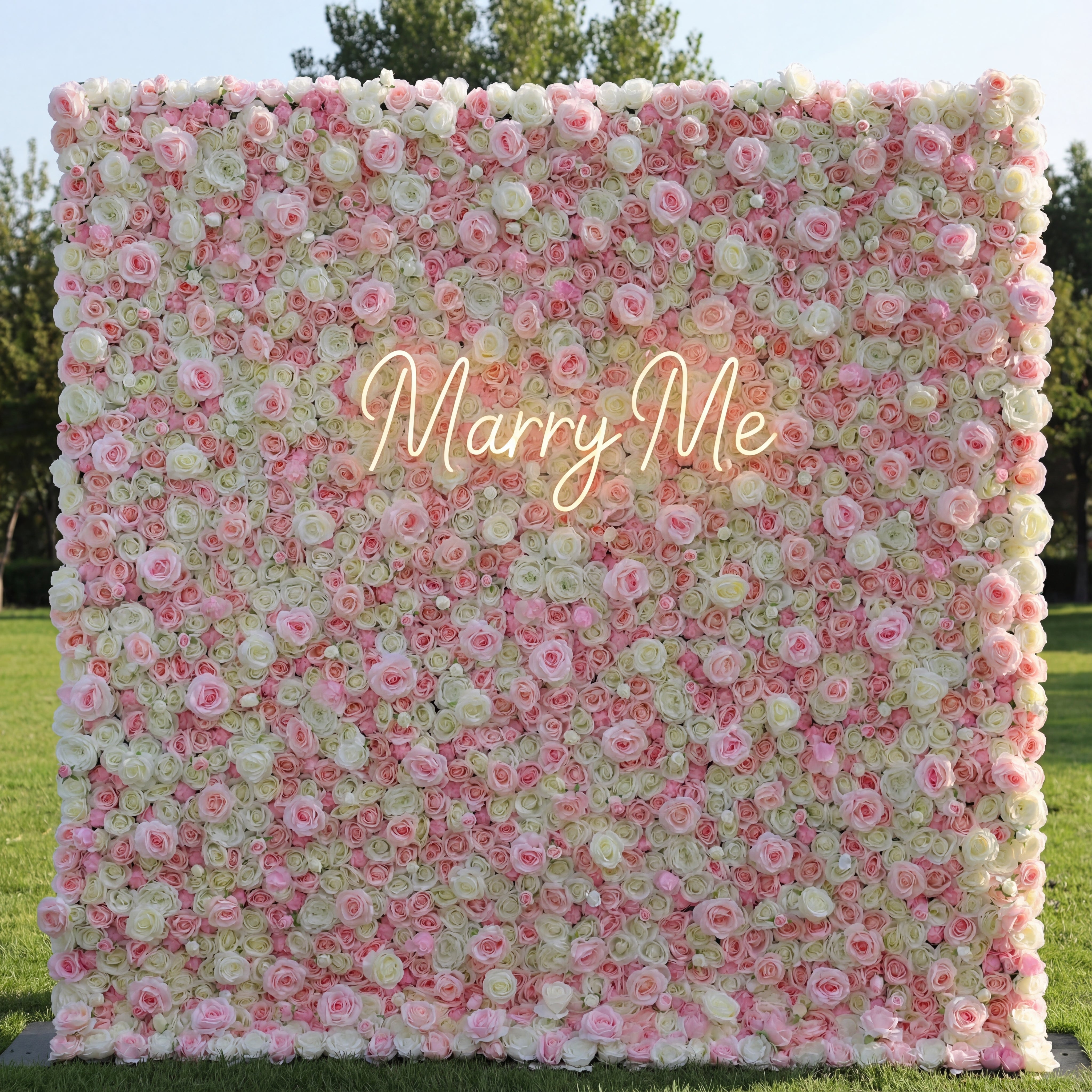 Valar Flowers Roll Up Fabric Artificial Mix Cavern Pink and Lemon White Flower Wall Wedding Backdrop, Floral Party Decor, Event Photography-VF-085