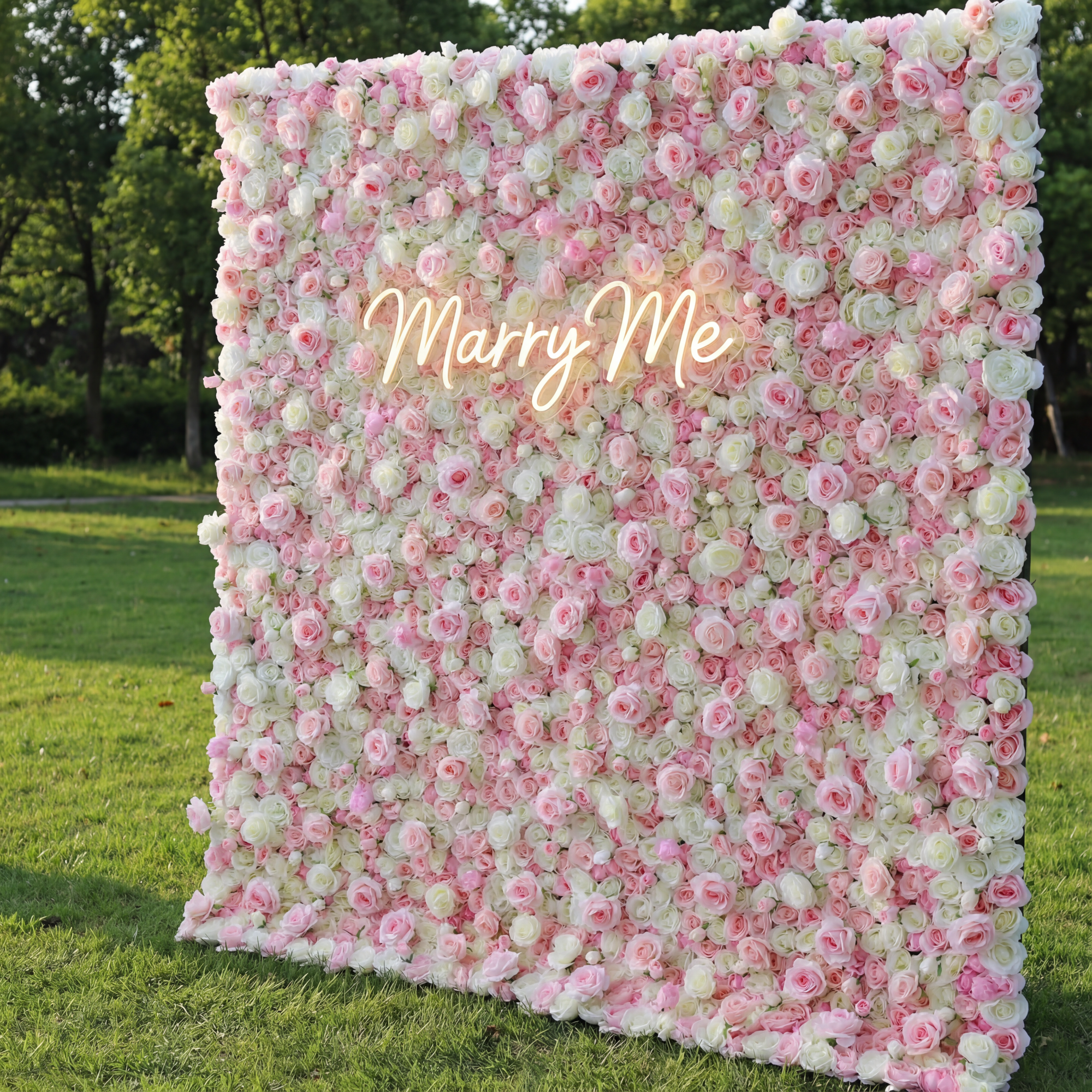 Valar Flowers Roll Up Fabric Artificial Mix Cavern Pink and Lemon White Flower Wall Wedding Backdrop, Floral Party Decor, Event Photography-VF-085