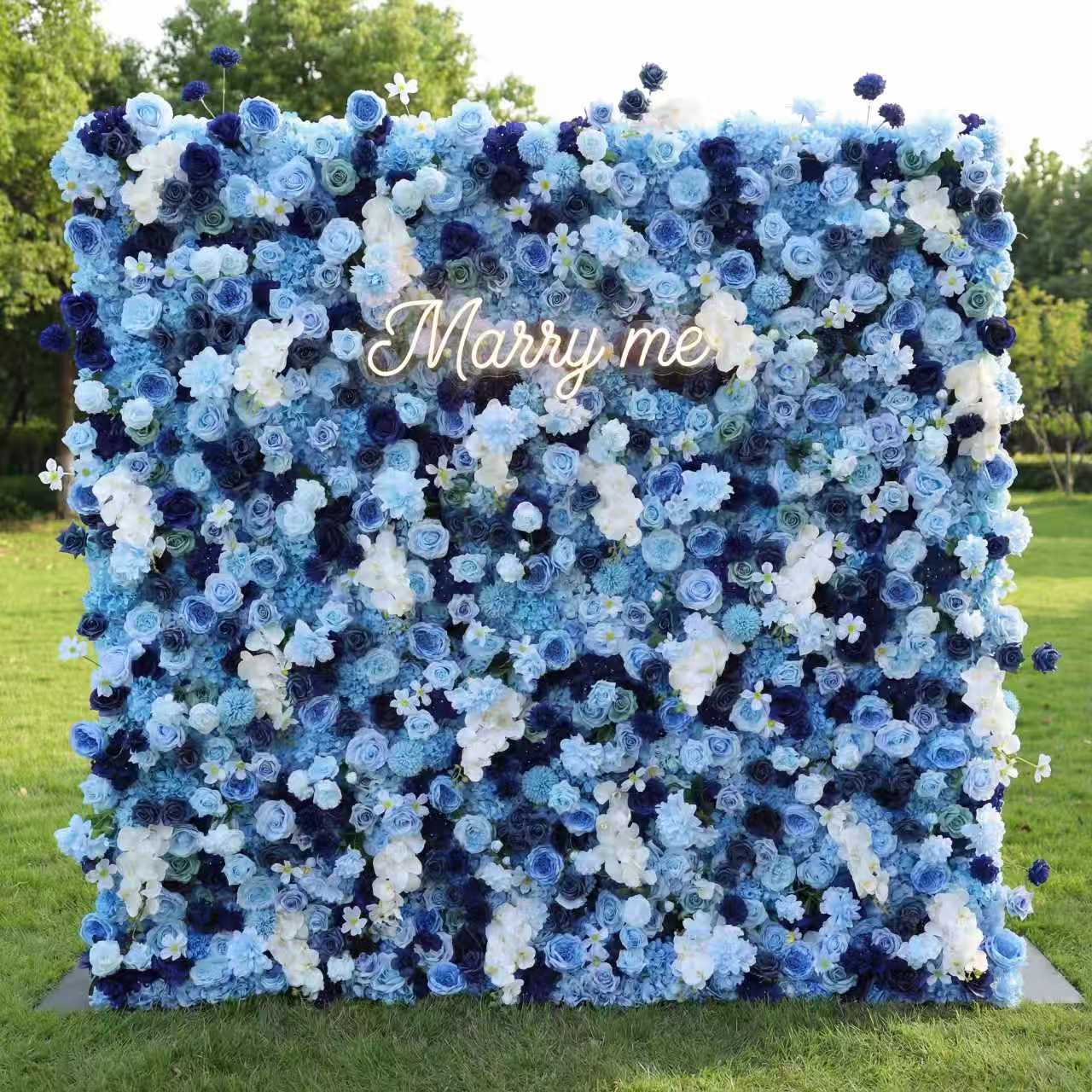 ValarFlower Blue Ombre Floral Extravaganza Wall: A Serene, Luxurious Masterpiece for Elegant Celebrations VF-603
