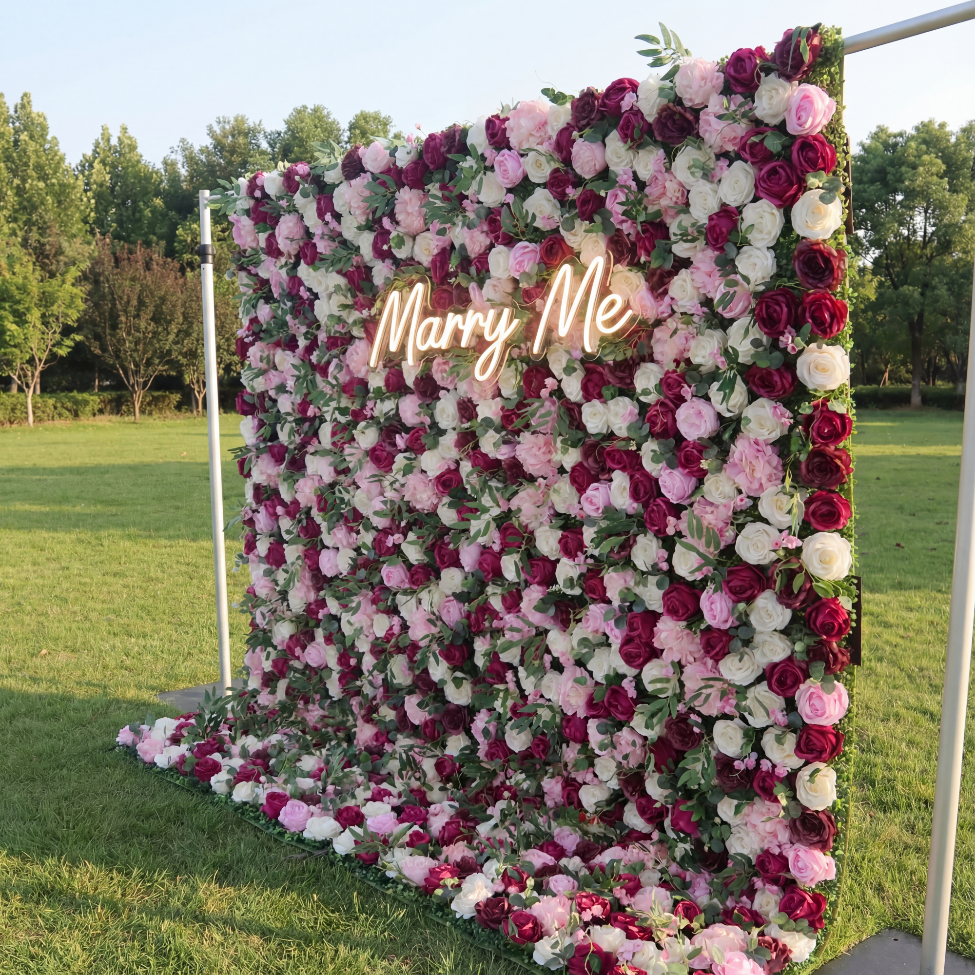 Valar Flowers Roll Up Fabric Artificial Mixed Pinky and Purple and White Floral Wall Wedding Backdrop, Floral Party Decor, Event Photography-VF-091