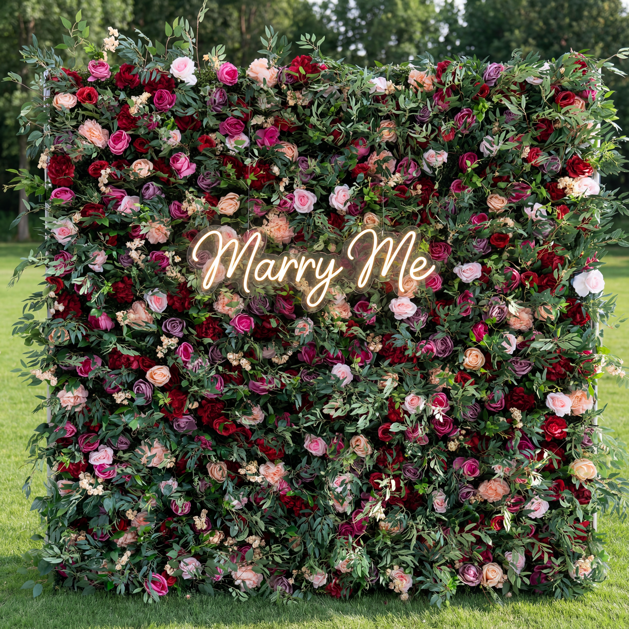 Valar Flower Roll Up Fabric Artificial Green Mixed Pinky and Purple and White Floral Wall Wedding Backdrop, Floral Party Decor, Event Photography-VF-095