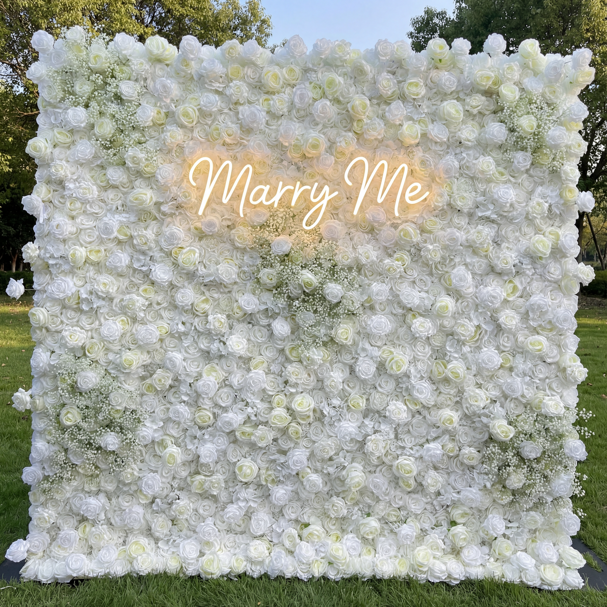 Elegant 5D White Roll-Up Flower Wall Backdrop - Bridal Party Decor - Wedding Venues Celebration Floral Wall VF-340-2