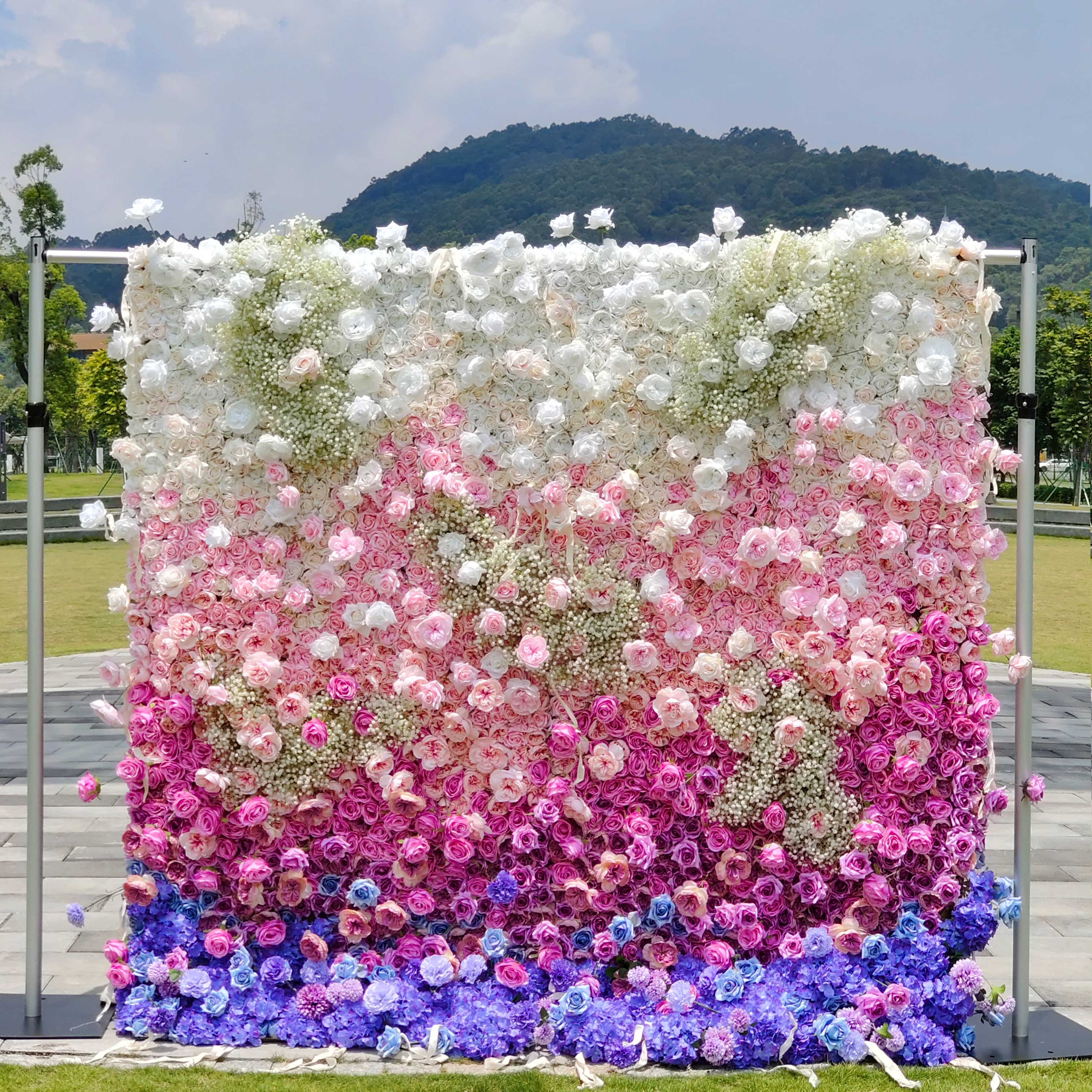 Gradient Artificial Flower Wall Backdrop for Wedding & Event Decorations VF-340-1