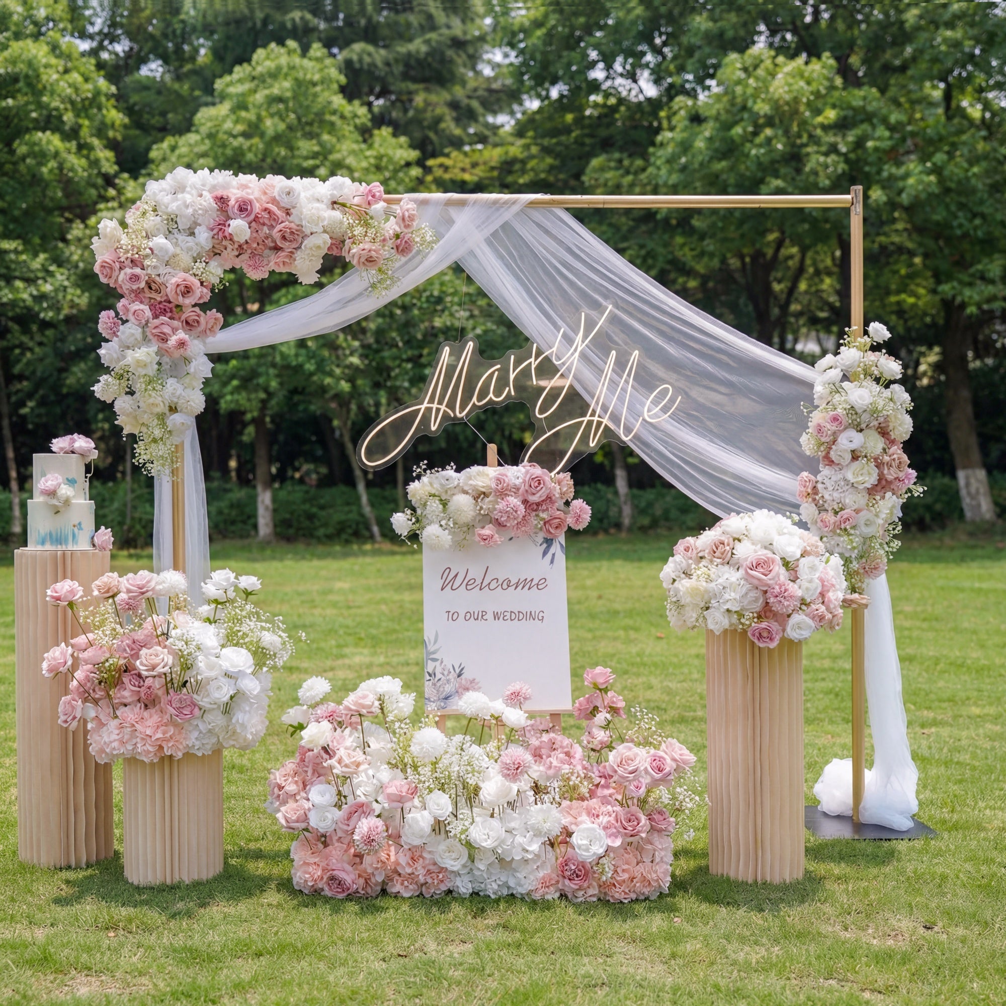 Luxury Wedding Flower Arrangement Set – Artificial Floral Backdrop, Welcome Sign Flowers & Table Decorations for Elegant Wedding Decor VF-418-3
