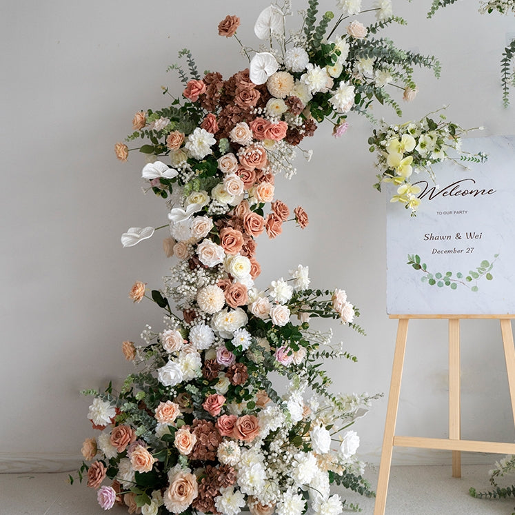 European Style Coffee-Colored Elegant Moon Shape Wedding Ceremony Floral Arch - Artificial Flower Arch for Weddings, Events, and Special Occasions VA-316