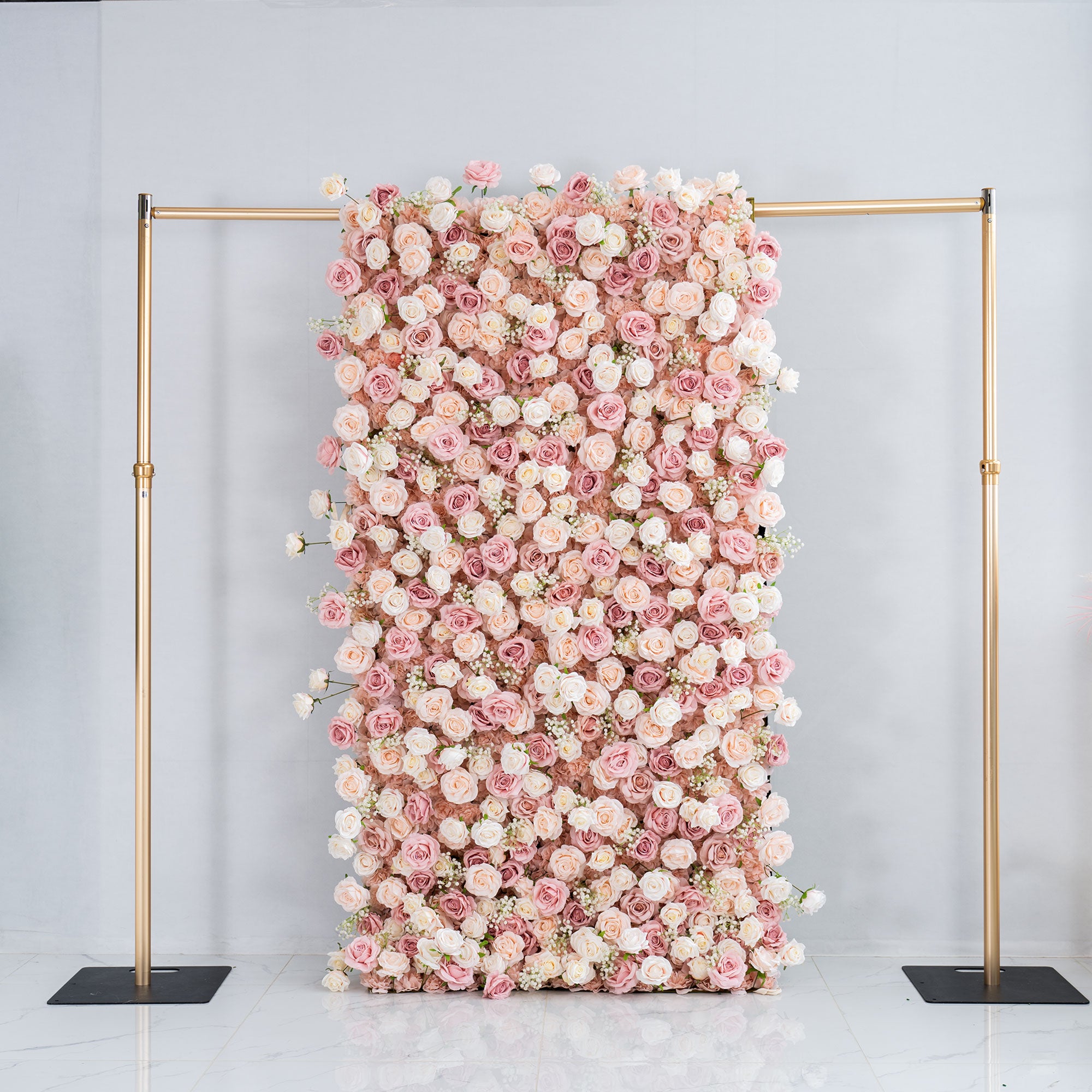 ValarFlower 3D Roll Up Artificial Pink & White Flower Wall Backdrop For Wedding and Event Decoration VF-535