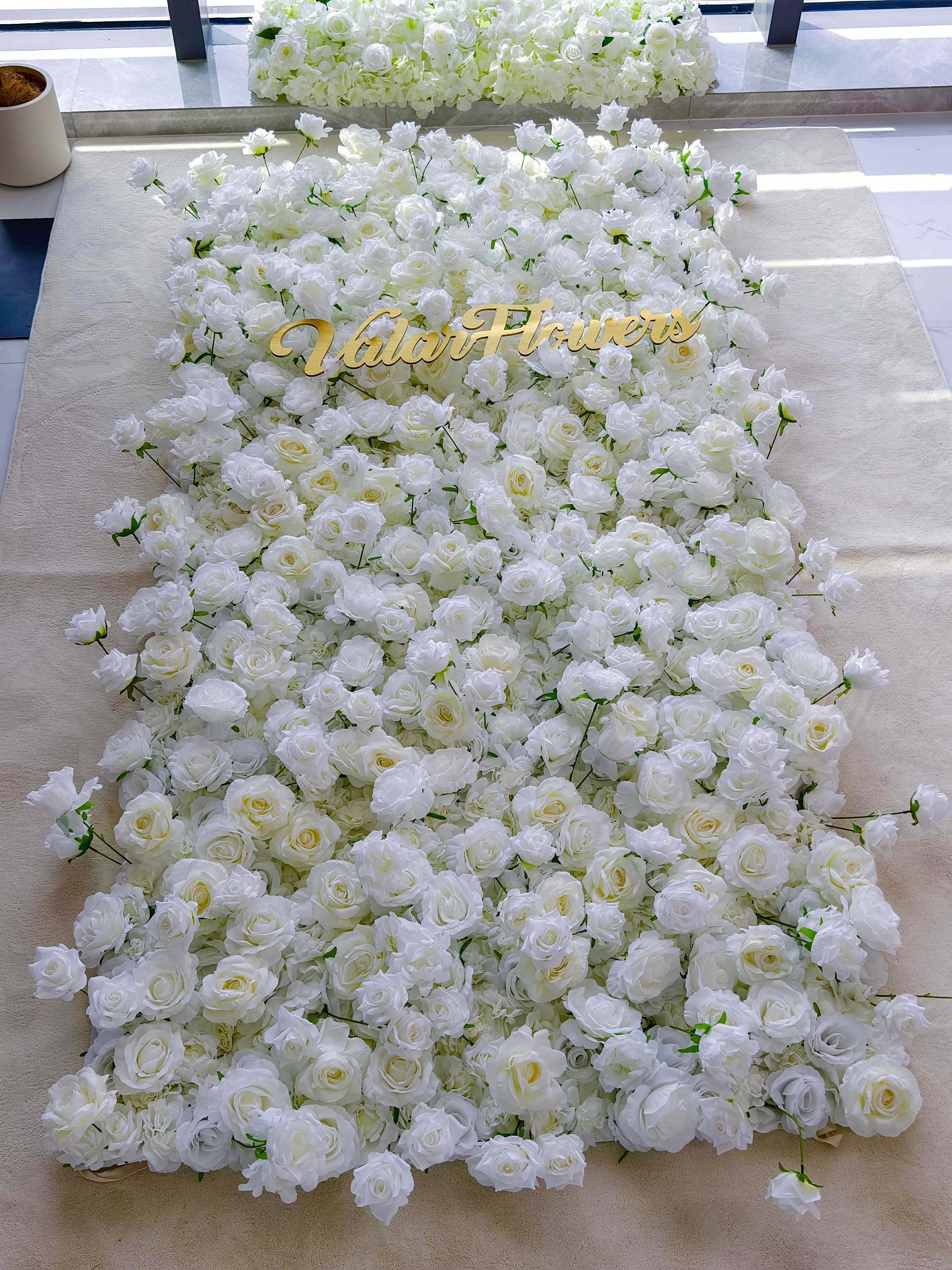 5D weiße Rose Roll-Up Blume Wand Hintergrund für Hochzeit &amp; Party Feier Dekor VF-435 