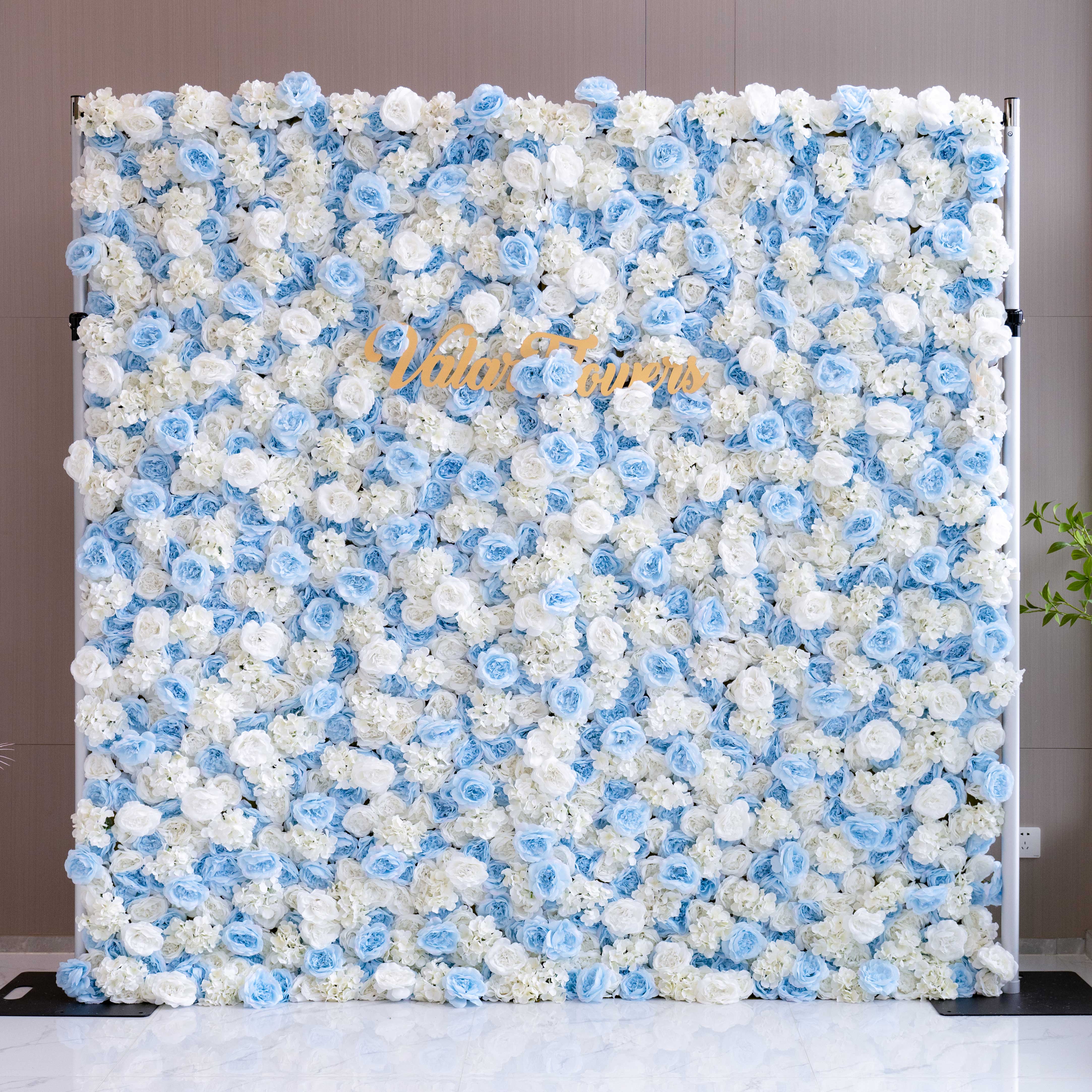 Valar Flower Roll Up Fabric Fleur Artificielle Bébé Bleu et Blanc Mur Toile de Fond de Mariage, Décoration de Fête Florale, Photographie d'Événement-VF-025