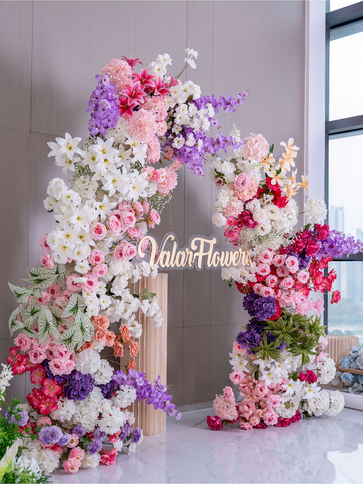 Moon Shape Wedding Ceremony Floral Horn Arch - Artificial Flower Arch for Weddings, Events, and Special Occasions VA-401