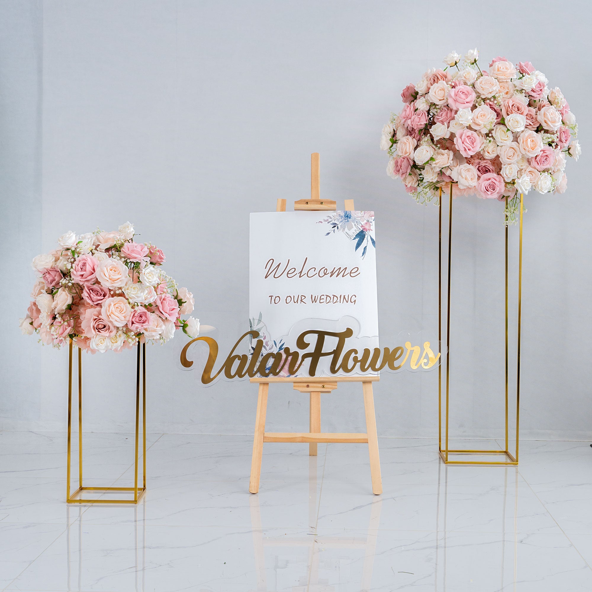 ValarFlower 3D Roll Up Artificial Pink & White Flower Wall Backdrop For Wedding and Event Decoration VF-535