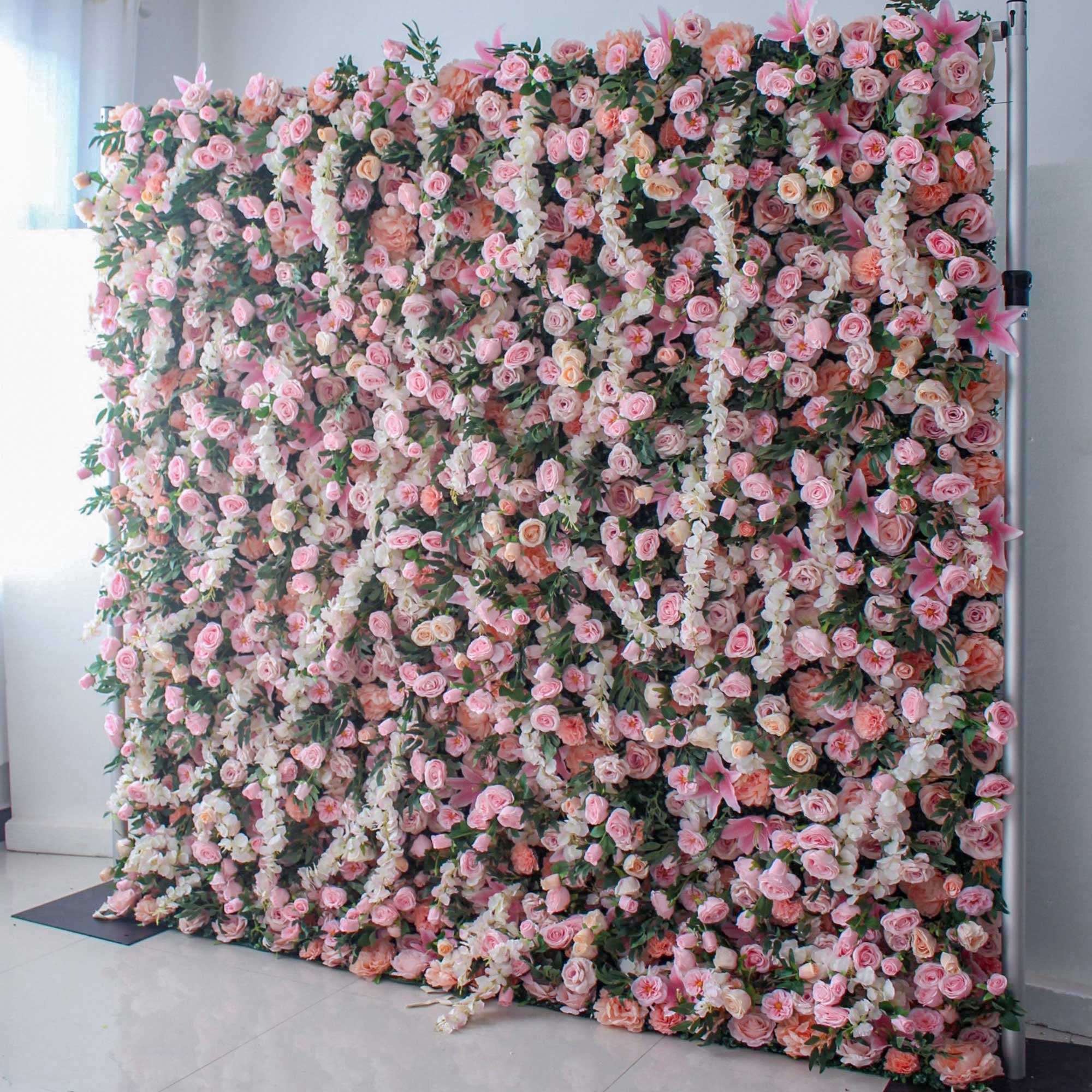 Valar Flower Roll Up Fabric Artificial Flower Wall Wedding Backdrop, Floral Party Decor, Event Photography-VF-1252