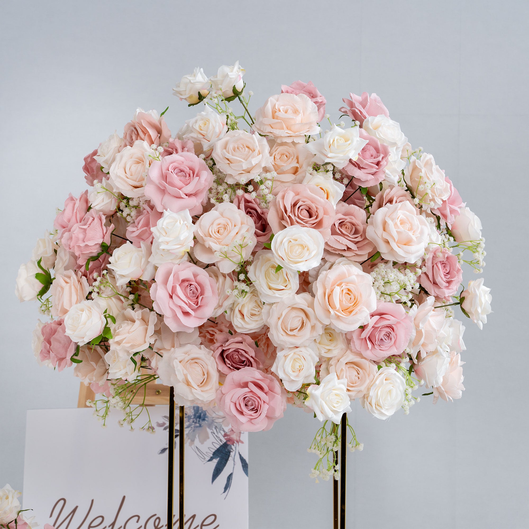 ValarFlower 3D Roll Up Artificial Pink & White Flower Wall Backdrop For Wedding and Event Decoration VF-535