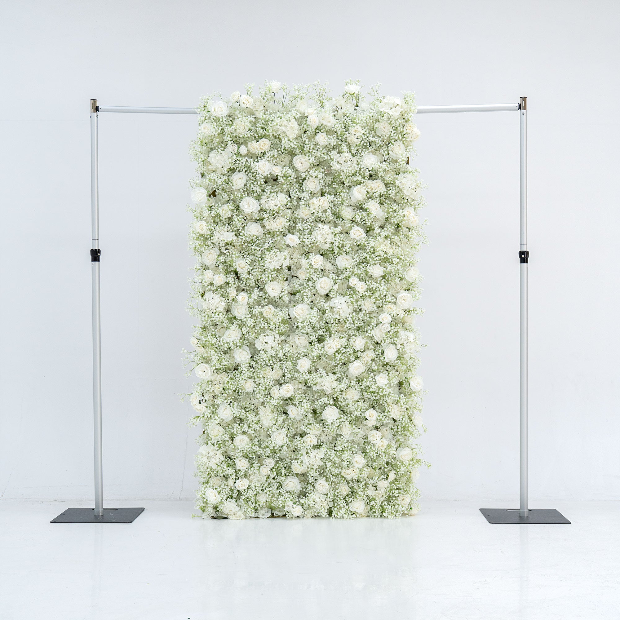 ValarFlowers Artificial Floral Wall Backdrop: Serene Meadows Artificial Floral Wall Backdrop: White Rose & Baby's Breath Edition-VF-268-2