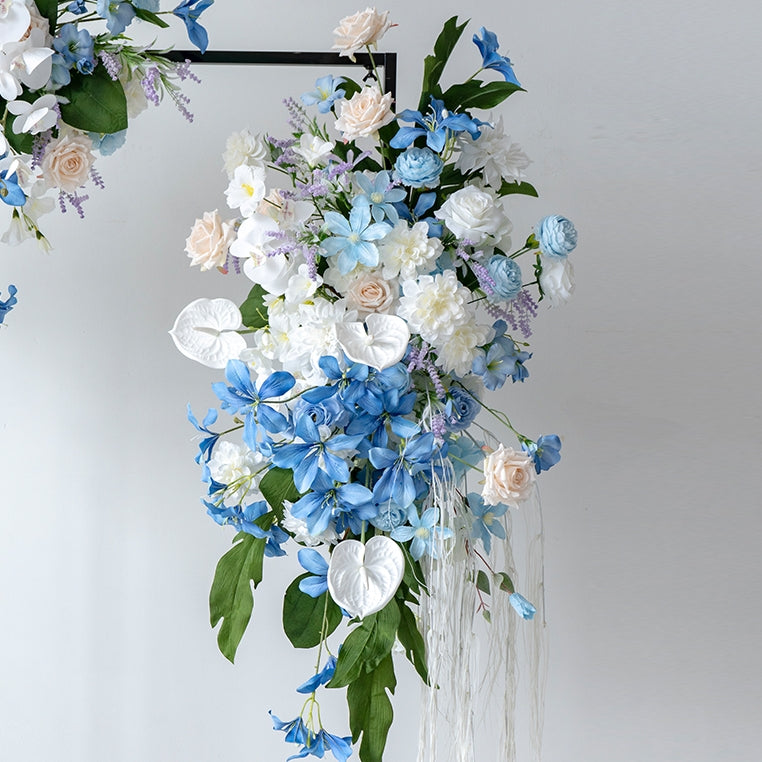 Elegant Blue and White Floral Wedding Arch, Artificial Flower Arrangement, Ceremony Backdrop & Event Decor FA-211