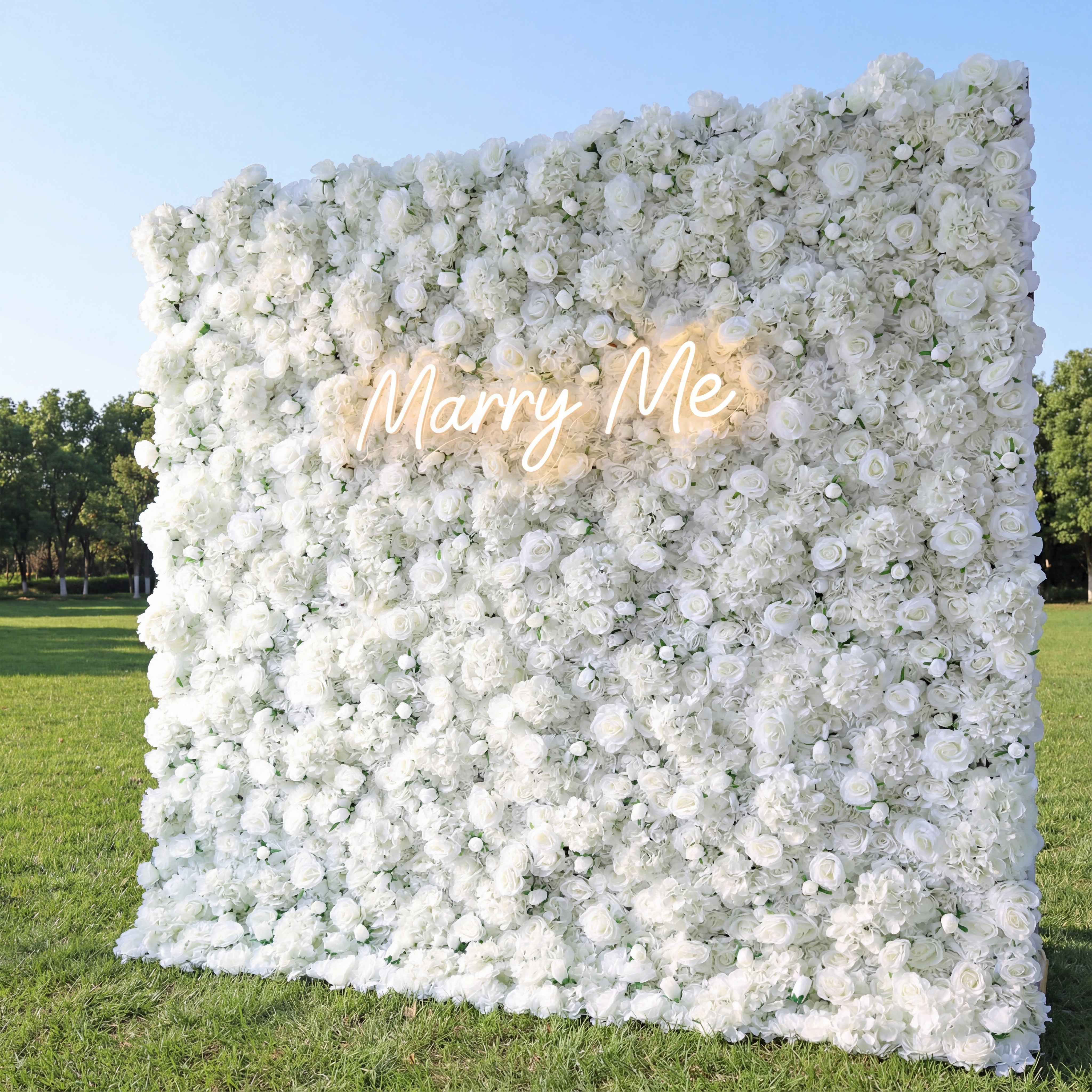 3D White Rose Roll-Up Flower Wall Backdrop for Wedding & Party Celebration Decor VF-157