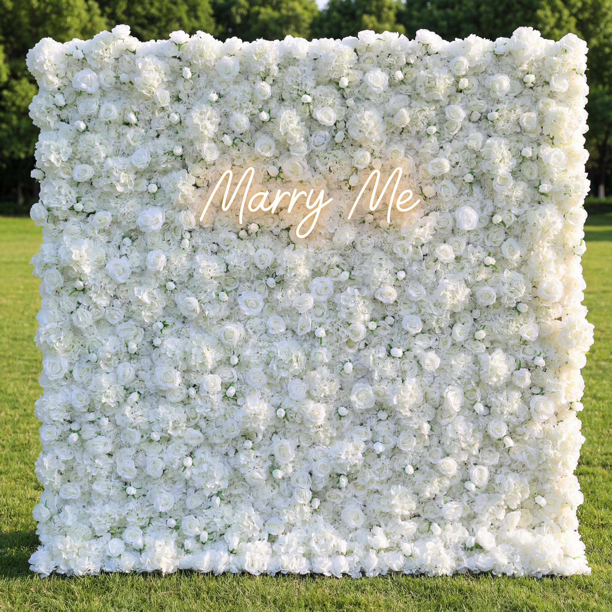 3D White Rose Roll-Up Flower Wall Backdrop for Wedding & Party Celebration Decor VF-157