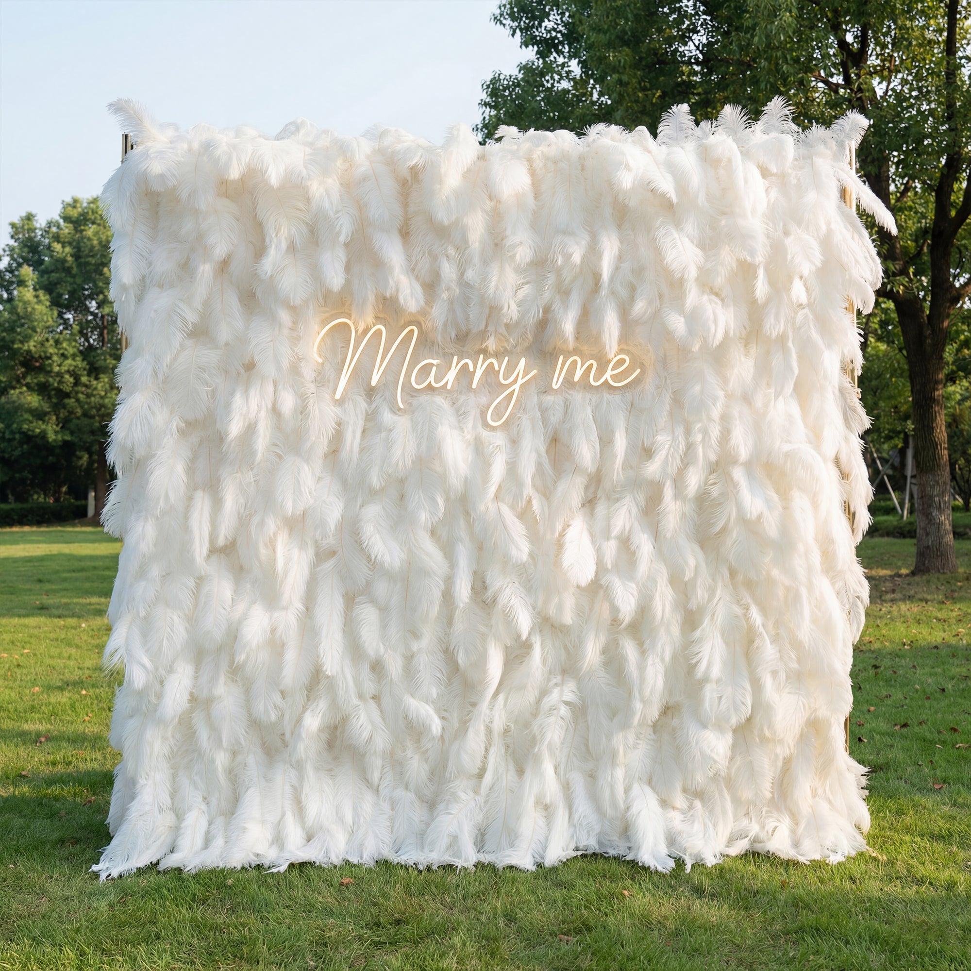 Elegant White Ostrich Feather Wall Backdrop Roll-Up Fabric Design VF-164