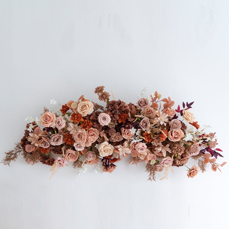 Rustic Terracotta and Blush Floral Wedding Horn Arch, Artificial Flower Arrangement, Boho Ceremony Backdrop & Event Decor VA-317