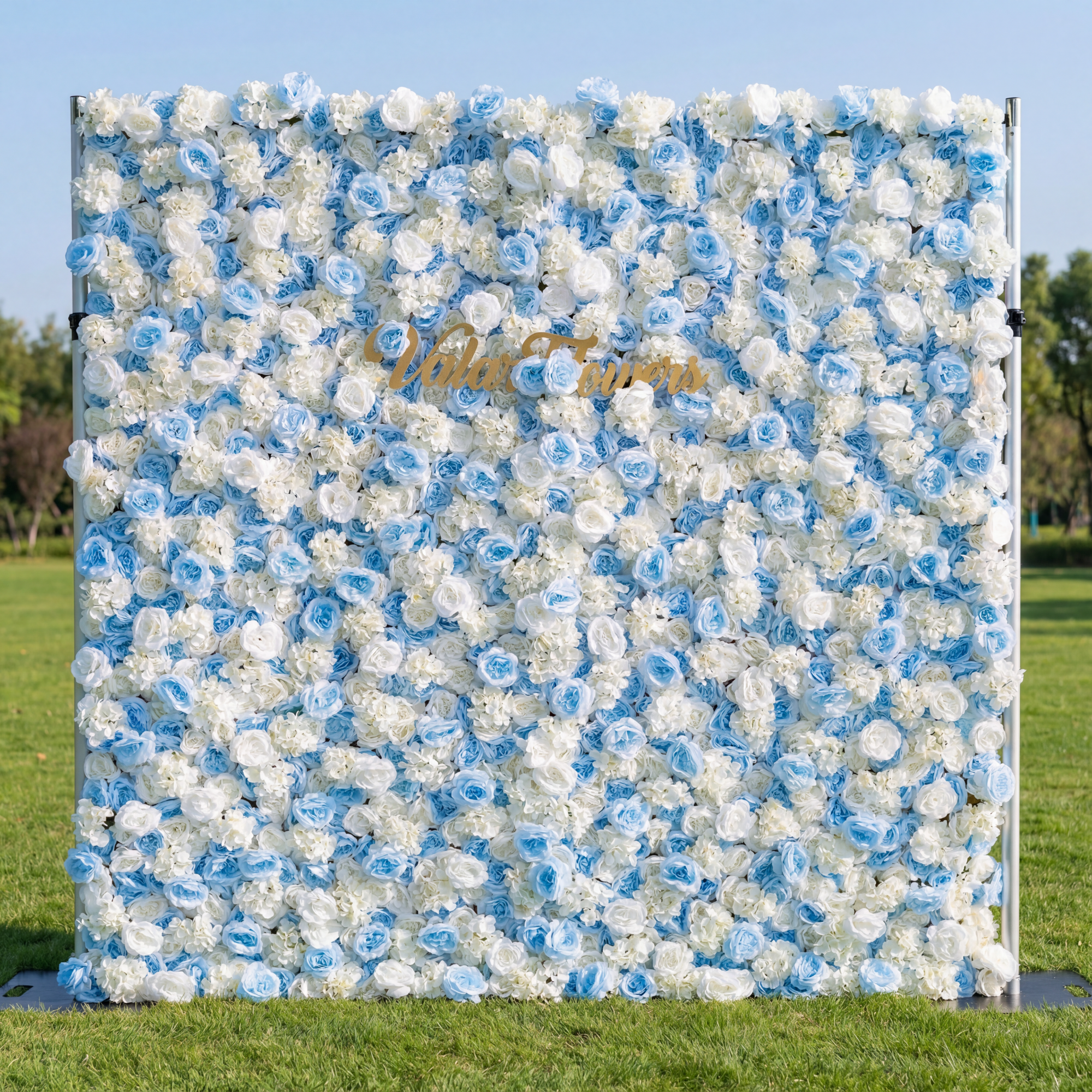 Valar Flower Roll Up Fabric Fleur Artificielle Bébé Bleu et Blanc Mur Toile de Fond de Mariage, Décoration de Fête Florale, Photographie d'Événement-VF-025