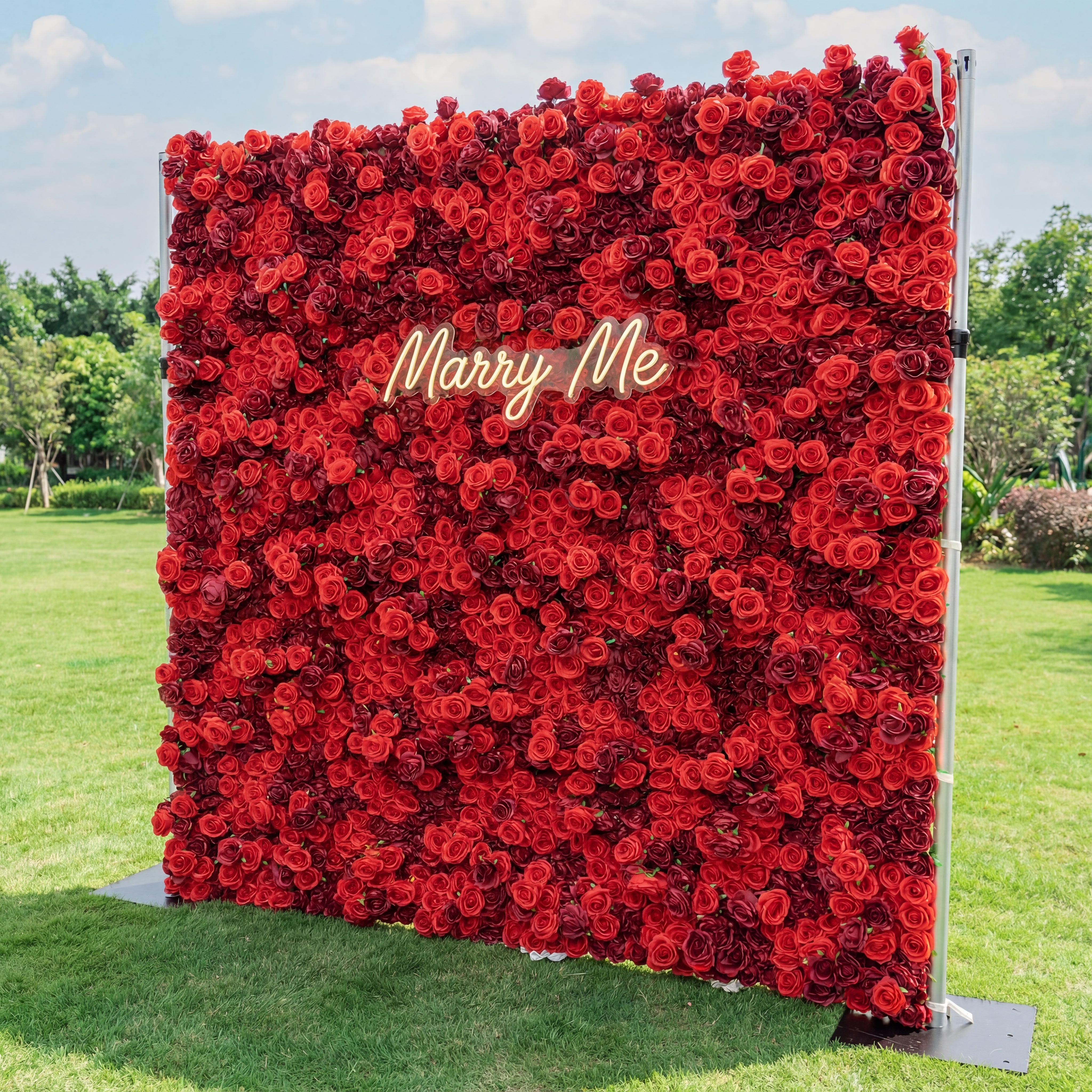 Valar Flower Roll Up Fabric Artificial Flower Wall Crimson Coronation: A Regal Array of Red Roses Radiating Romance and Reverence-VF-172