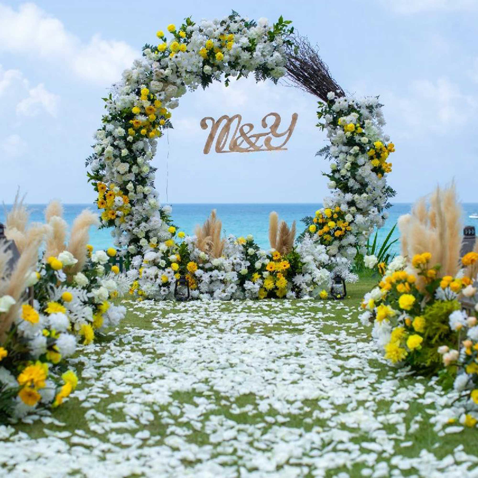 Valar Flower Wedding Decor Floral Round Arch 7.8ft - Boho Greenery Artificial Flower Arrangement Backdrop VA-203