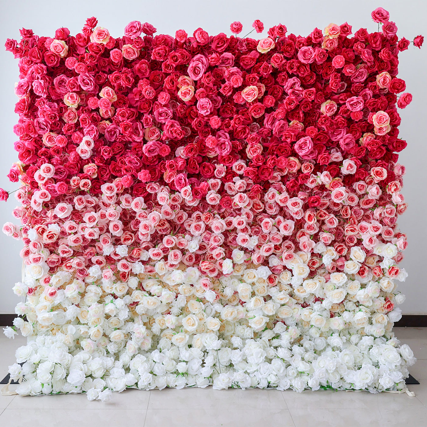 Valar Flower Roll Up Fabric Artificial Red to White Gradient Flower Wall Wedding Backdrop, Floral Party Decor, Event Photography-VF-372