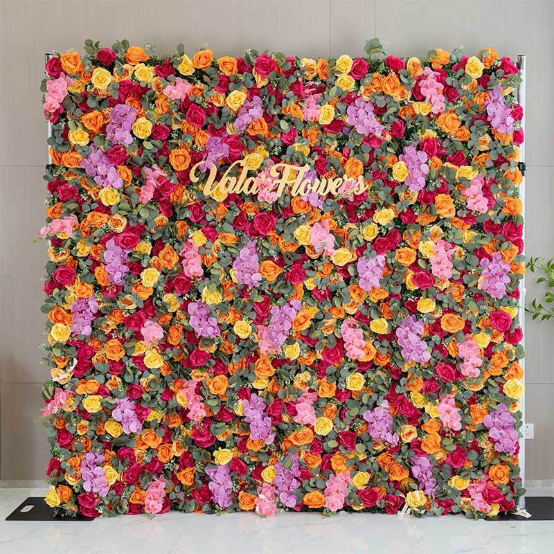 Valar Flower Roll Up Fabric Artificial Flower Wall Wedding Backdrop, Floral Party Decor, Event Photography-VF-3081