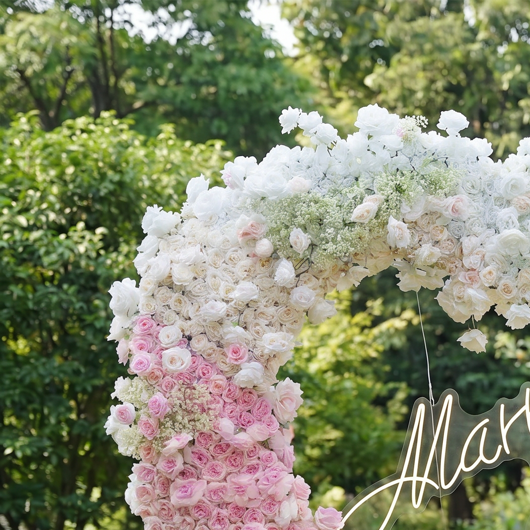 ValarFlower Gradient Pink Purple Heart Flower Wall Arch, Luxury Wedding Proposal Backdrop for Outdoor Ceremony & Event Decor HA-340