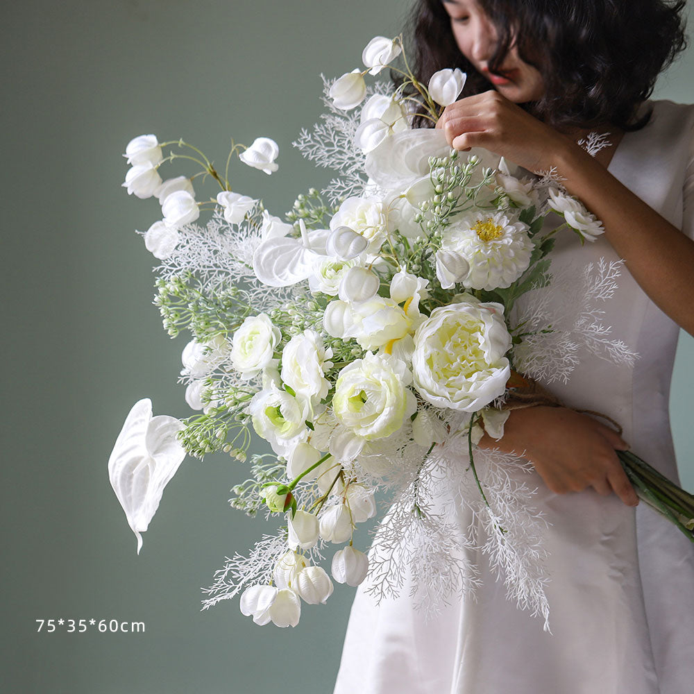 Elegant White Bridal Bouquet | Perfect Silk Floral Arrangement for Wedding & Home Décor VB-102 (Without Vase)