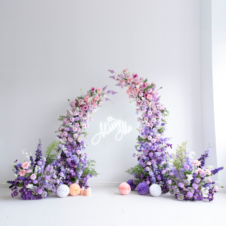 Valar Flower Moon Shaped Floral Arch - Stunning Rainbow Style Artificial Flower Arrangement for Weddings VA-101