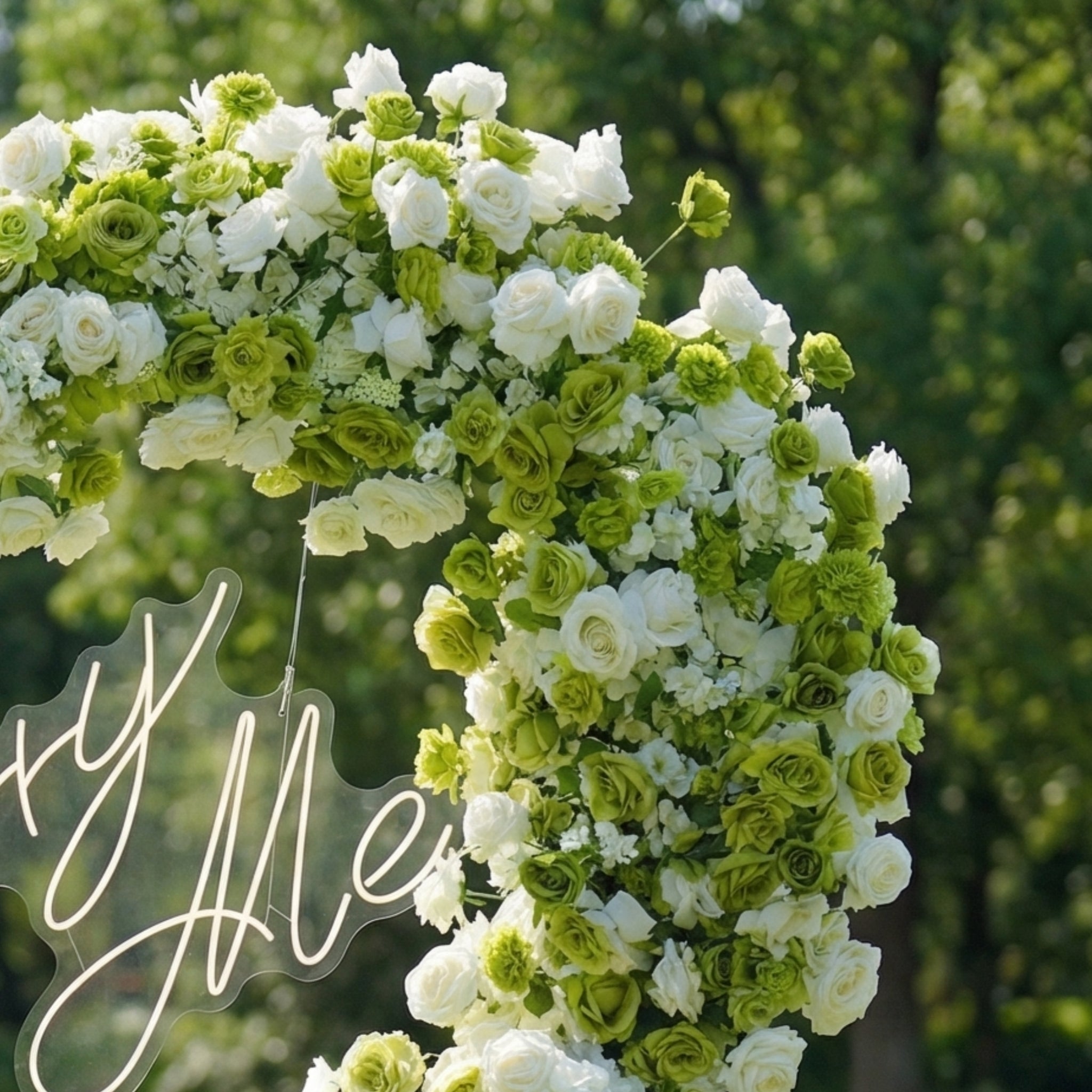Valar Flower Heart-Shaped Green & White Rose Arch | Garden Wedding & Proposal Backdrop for Spring Events HA-414