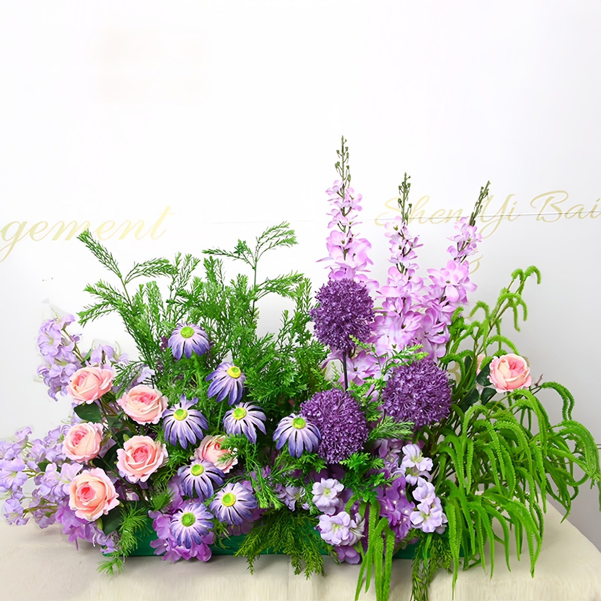 Configuración de flores artificiales inspiradas en la primavera – Conjunto de flores artificiales azules y amarillas para eventos FA-264