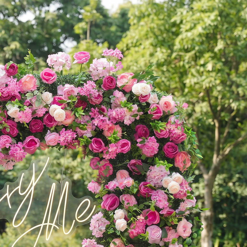 ValarFlower Pink Heart Flower Wall Wedding Arch, Romantic Ceremony Backdrop for Outdoor Wedding & Engagement HA-325