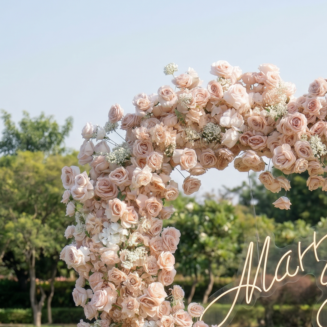 ValarFlower Luxury Blush Pink Heart Flower Wall Arch, Romantic Wedding Ceremony Backdrop for Outdoor & Garden Events HA-374