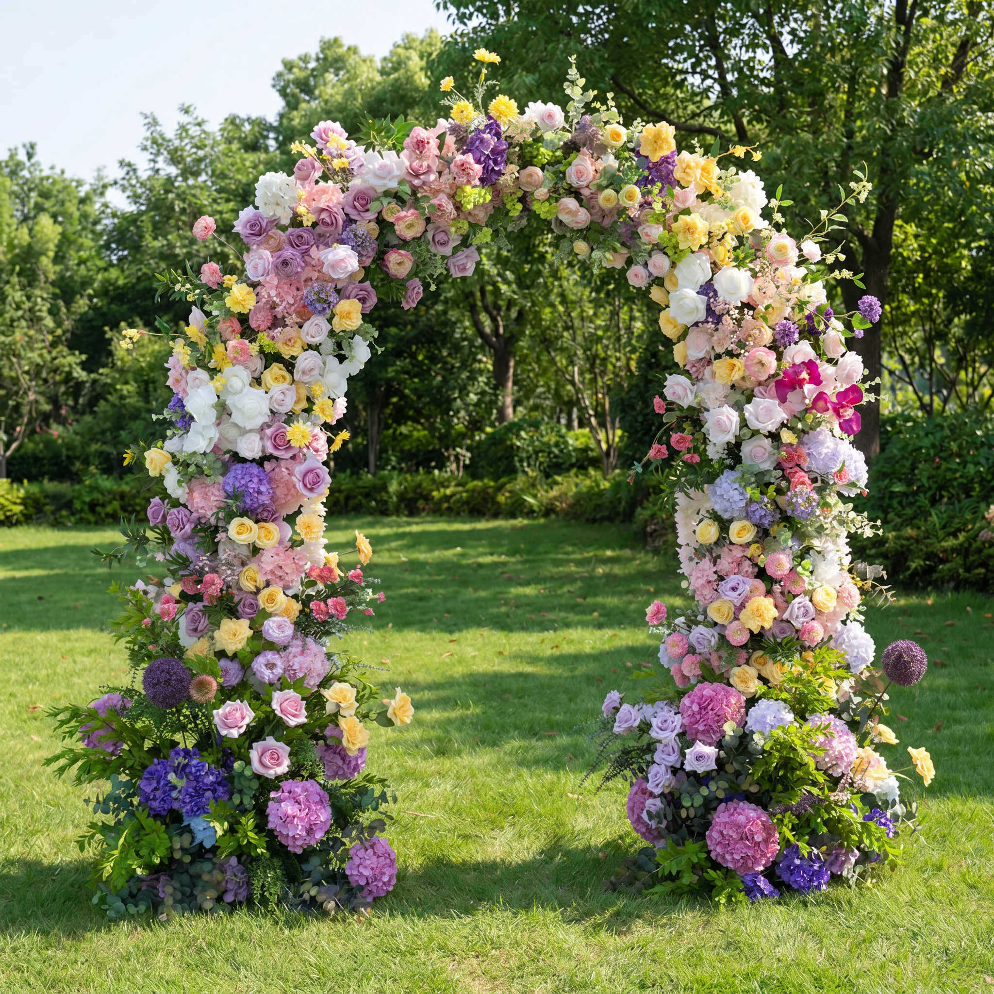 ValarFlower Luxury Colorful Floral Arch Wedding Backdrop, Romantic Garden Flower Arch Installation with Pink Purple Yellow Flowers for Outdoor Ceremony & Engagement Events VA-408