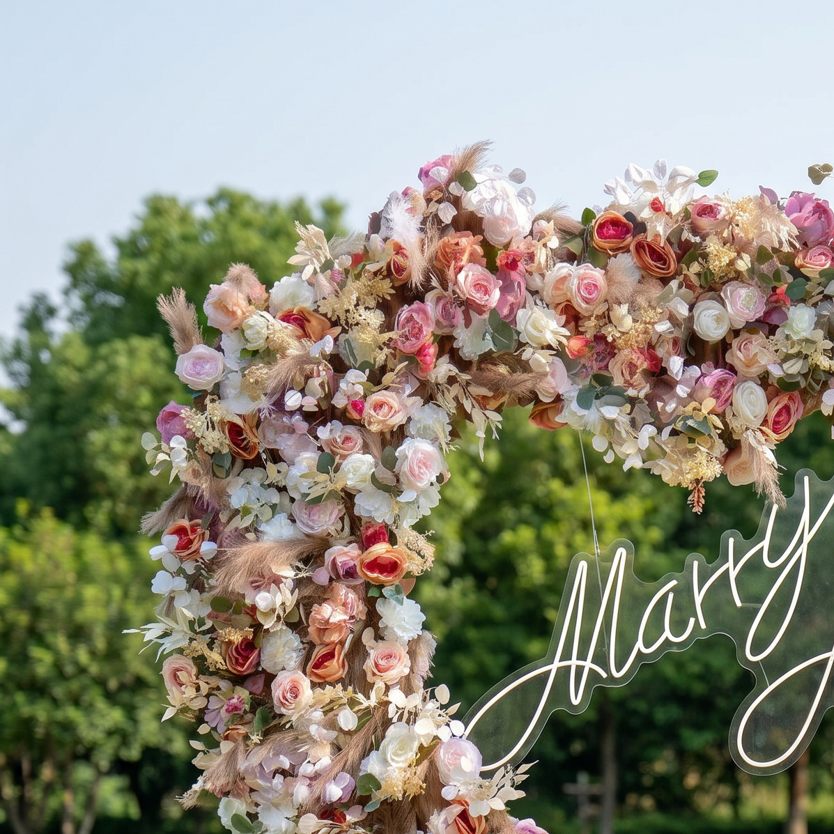 ValarFlower Luxury Boho Style Heart Flower Wall Arch, Romantic Rustic Wedding & Engagement Backdrop for Outdoor Garden Ceremony HA-327