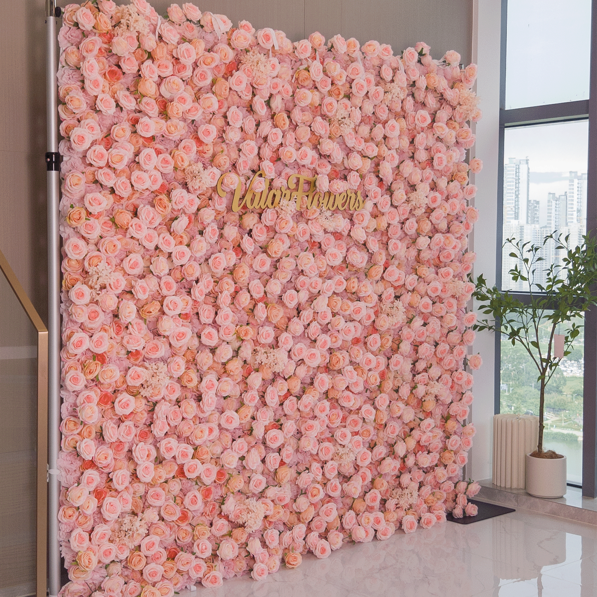 5D Pink Rose Roll-Up Flower Wall Backdrop for Wedding & Party Celebration Decor