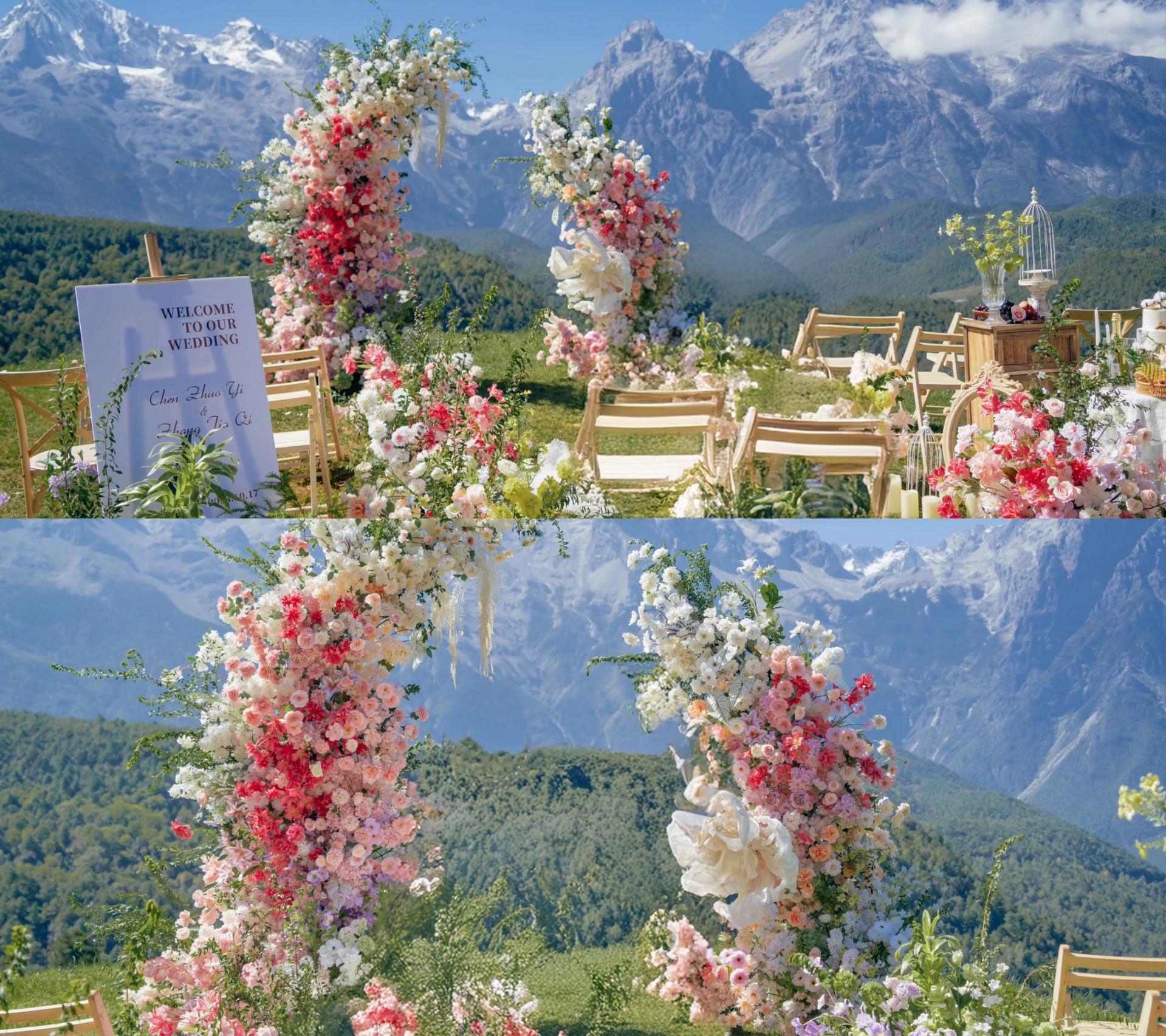 Valar Flower Wedding Moon Shaped Floral Arch 6*7ft - Stunning Pink Color Artificial Flower Arrangement Backdrop VA-107