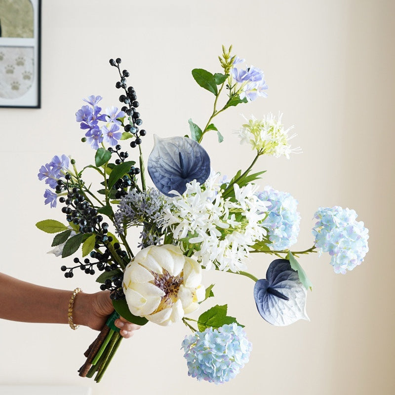 ValarFlower Blue Artificial Bridal Bouquet for Wedding Decor, Bridesmaid Flowers, Party Centerpiece & Home Decoration VB-246