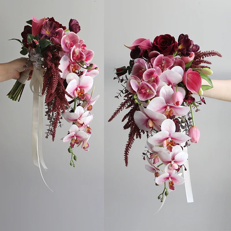 ValarFlower Cascading Orchid Bridal Bouquet, Artificial Wedding Bouquet with Calla Lily & Rose for Bride Ceremony Decor VB-317