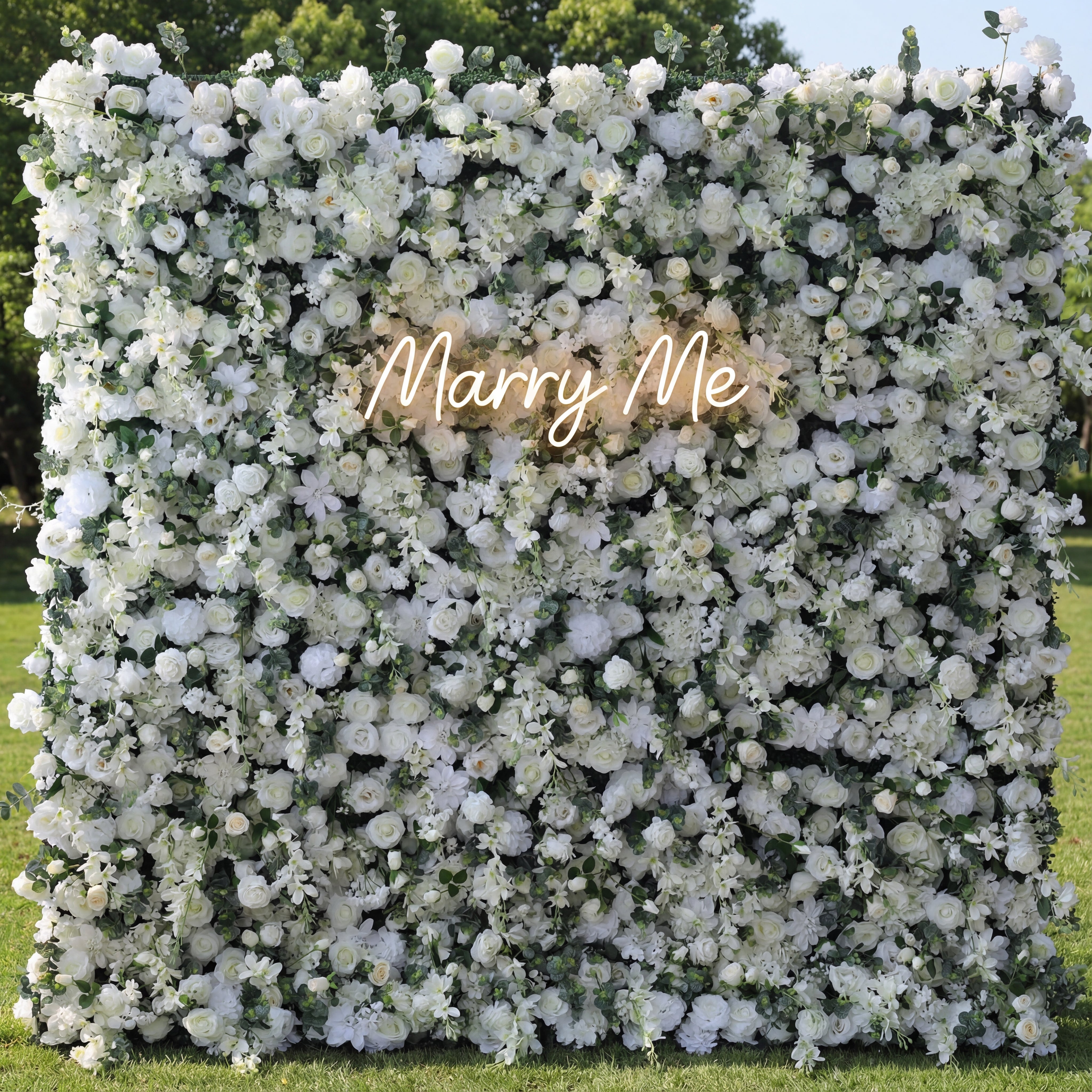 Valar Flowers Ethereal White Floral Wall with Soft Green Accents: Perfect for Elegant Events & Celebrations-VF-201