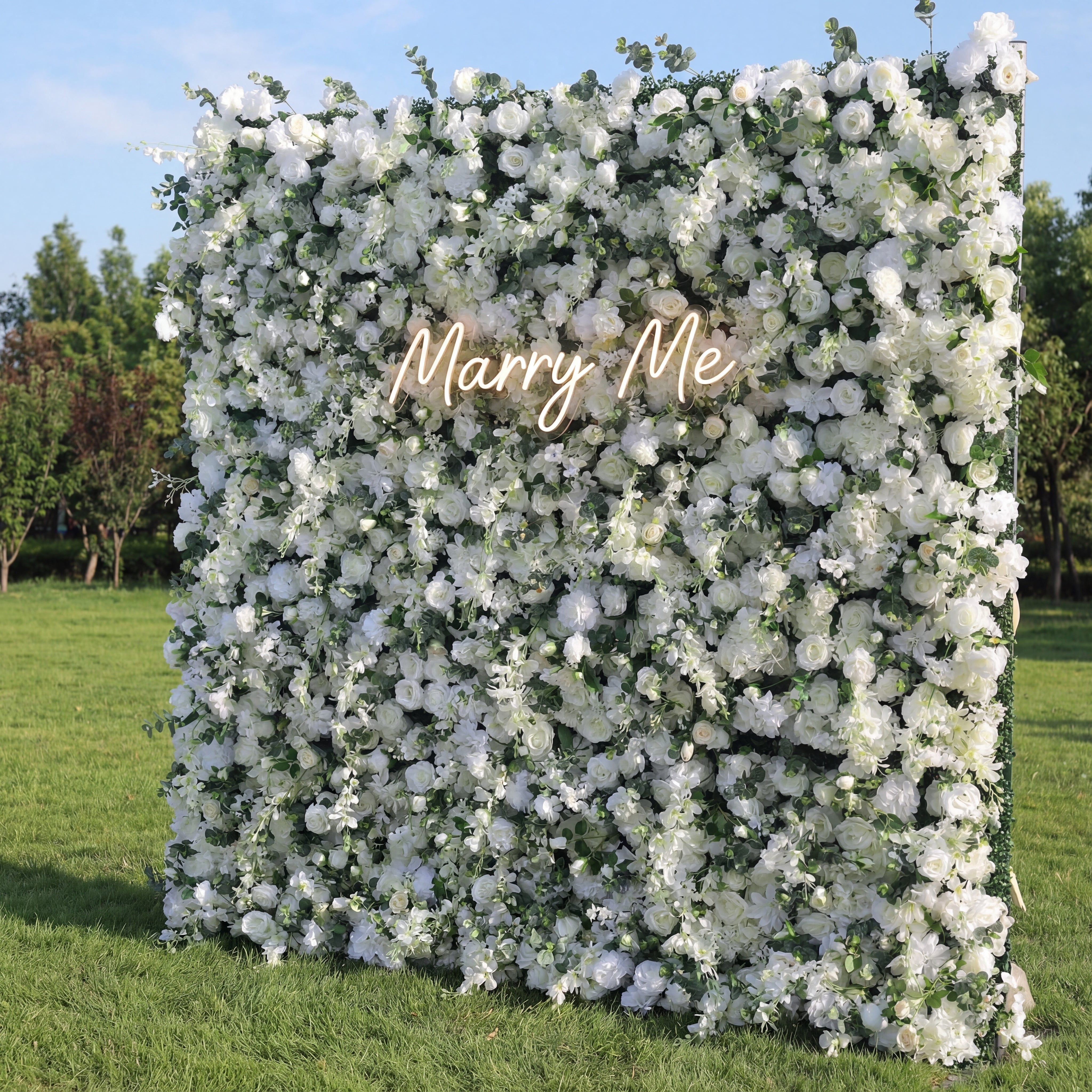 Valar Flowers Ethereal White Floral Wall with Soft Green Accents: Perfect for Elegant Events & Celebrations-VF-201