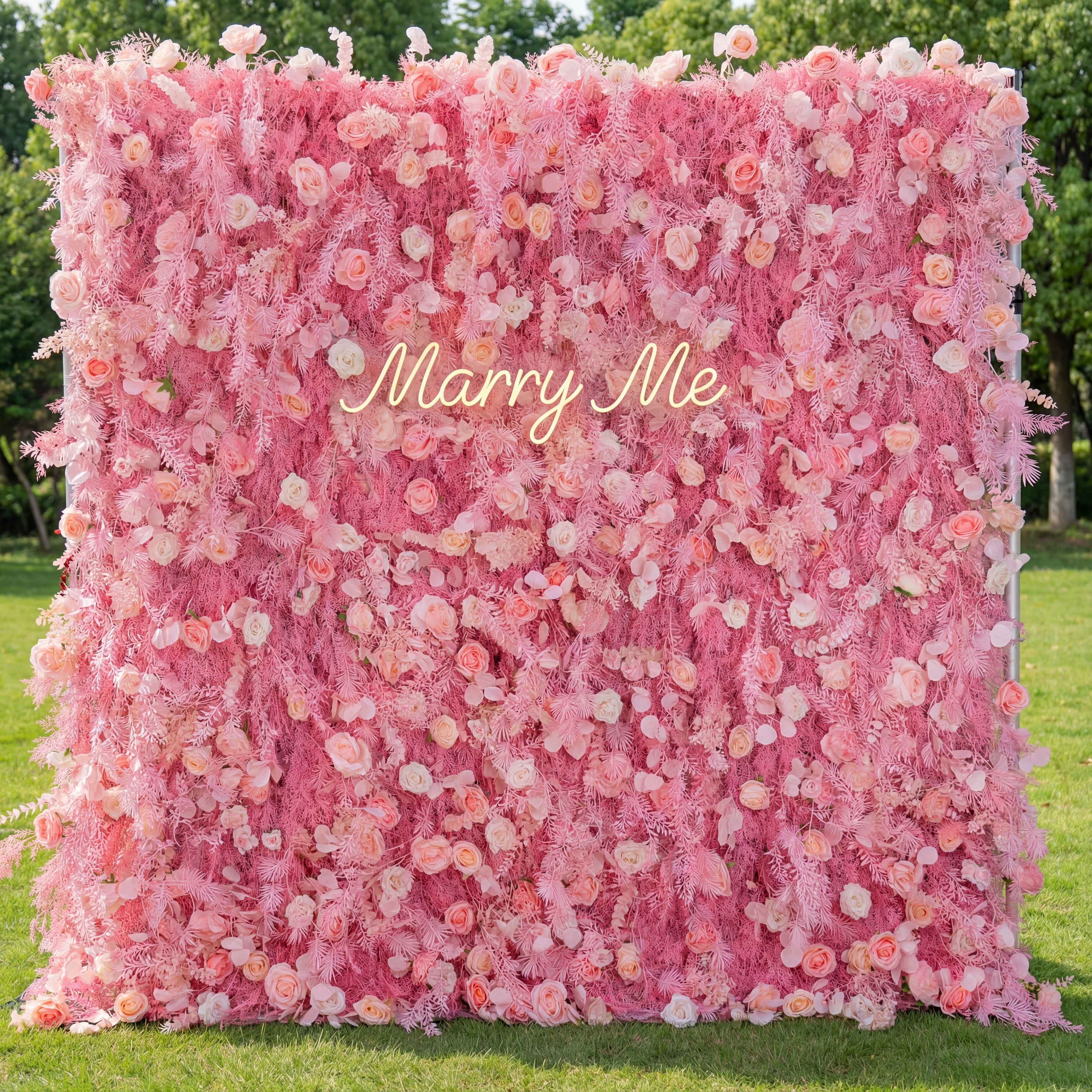 Blushing Pink Blossom Wall with Frosted Fern Accents: Romance Meets Whimsy for Sophisticated Celebrations-VF-202-4