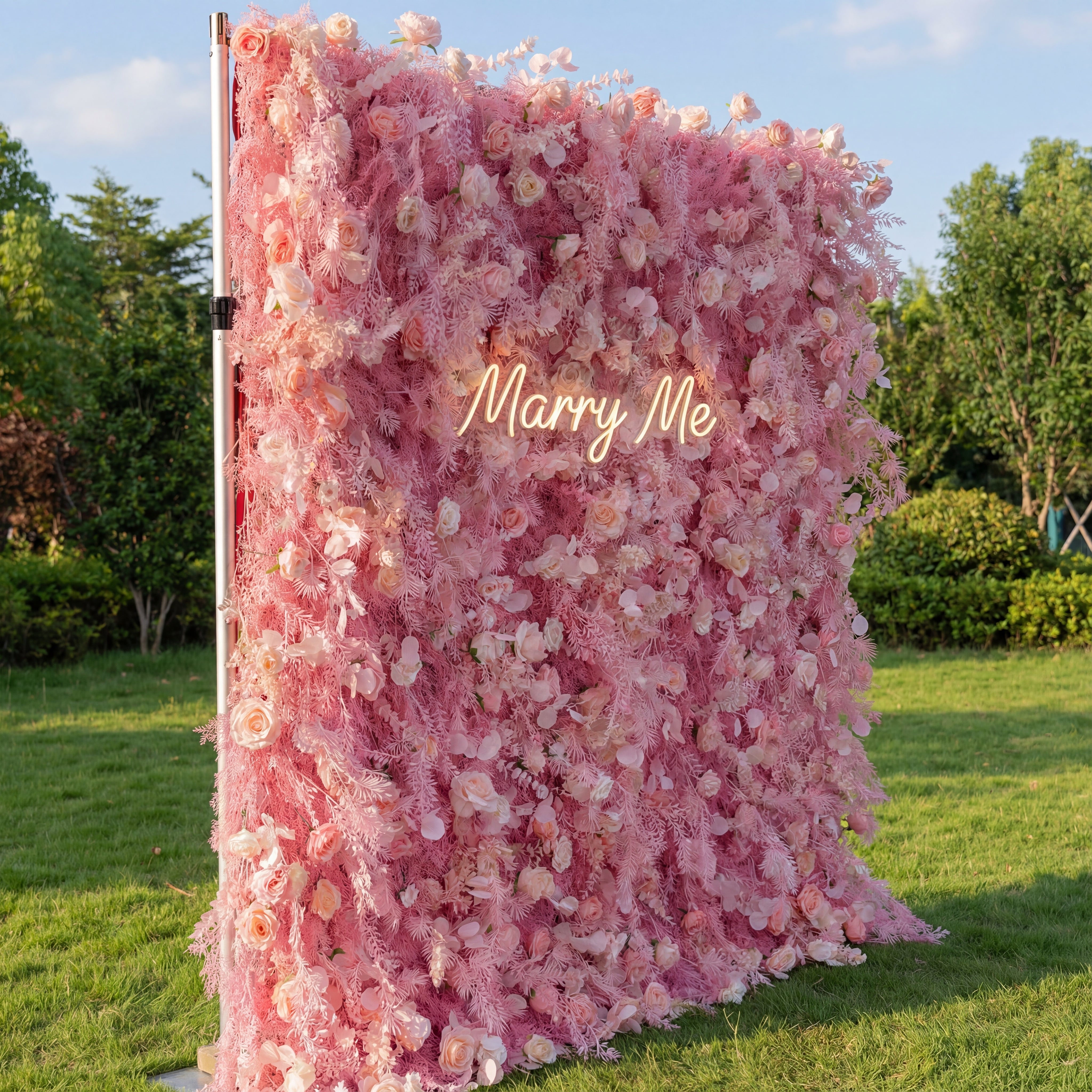 Blushing Pink Blossom Wall with Frosted Fern Accents: Romance Meets Whimsy for Sophisticated Celebrations-VF-202-4