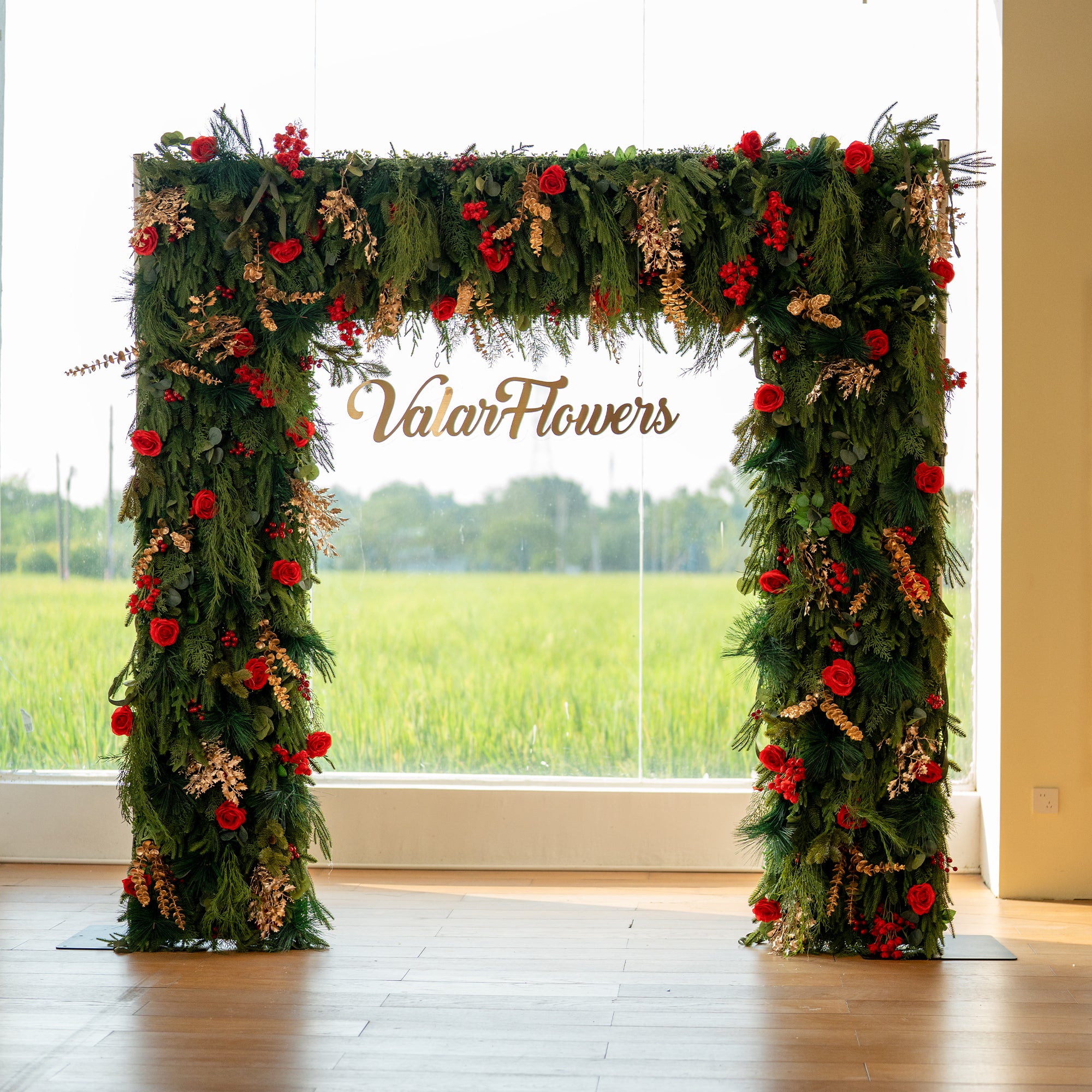 Valar Flower Christmas Themed Floral Arch: A Festive, Enchanting Masterpiece for Holiday Celebrations-VF-491-1