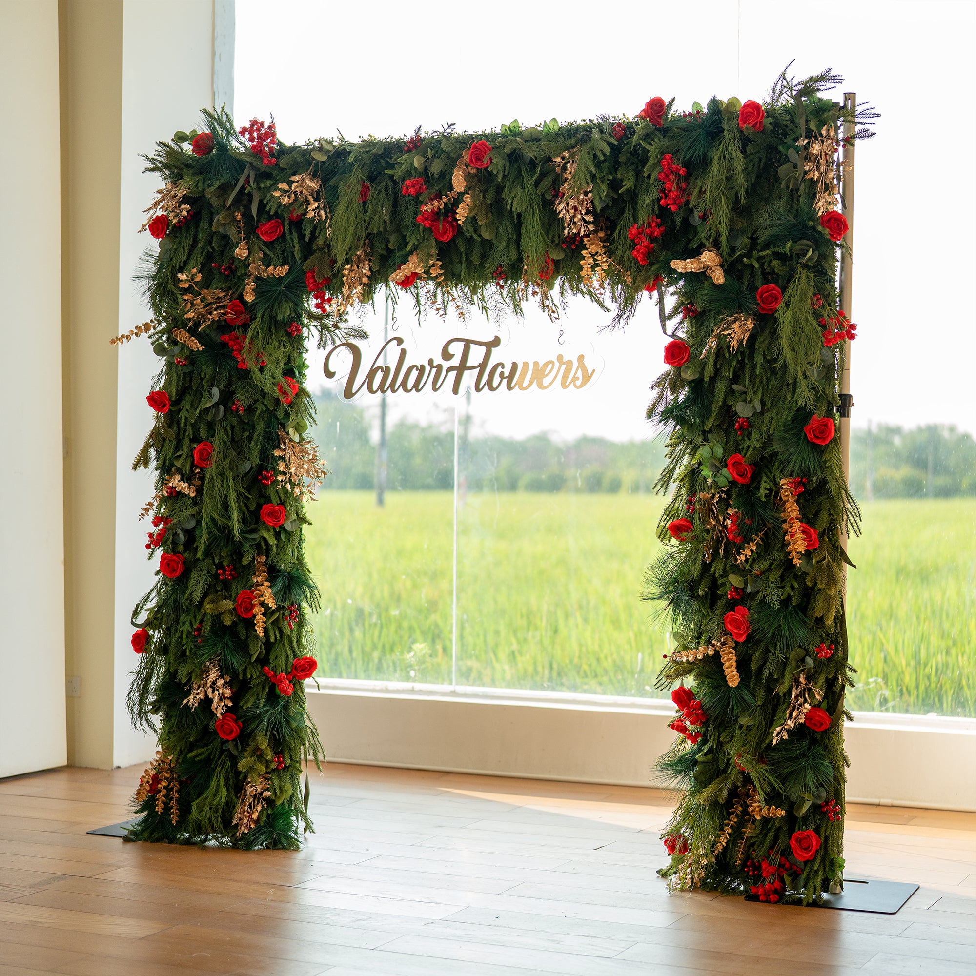 Valar Flower Christmas Themed Floral Arch: A Festive, Enchanting Masterpiece for Holiday Celebrations-VF-491-1