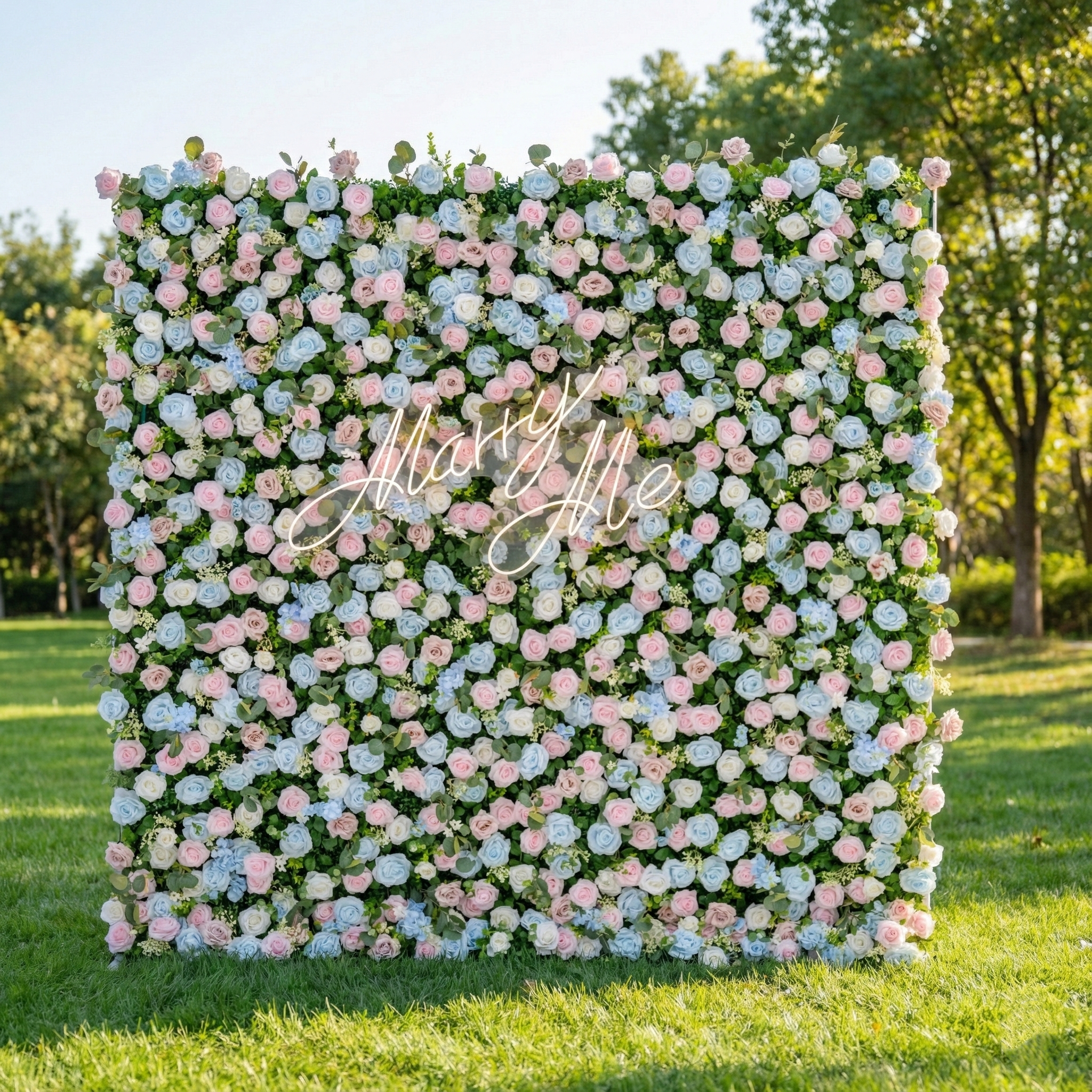 ValarFlower Soft Blue and Pink Floral Backdrop: Elegant Rose & Hydrangea Mix for Weddings & Events VF-819