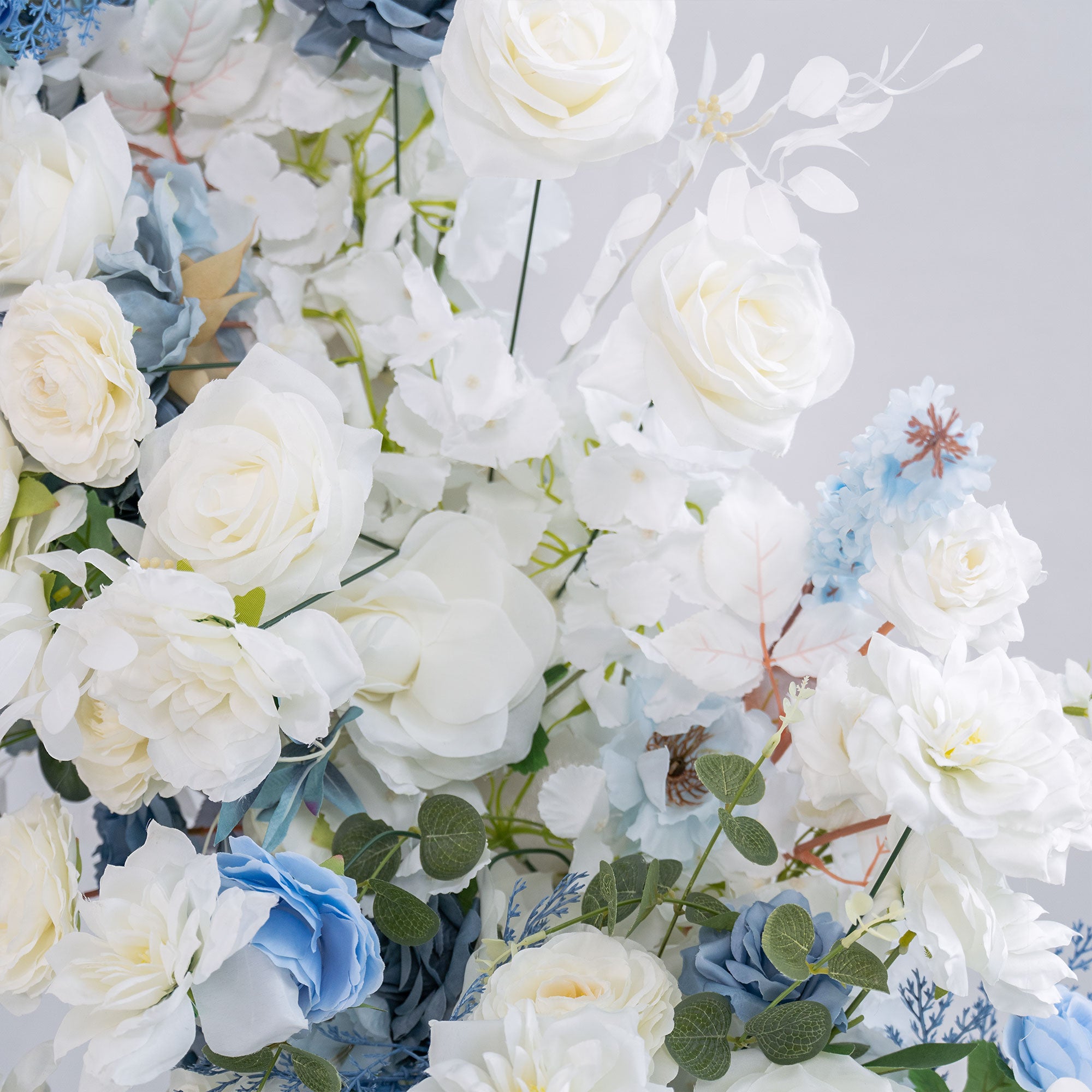 Light Blue Theme Elegant Moon Shape Wedding Ceremony Floral Horn Arch - Artificial Flower Arch for Weddings, Events, and Special Occasions VA-301