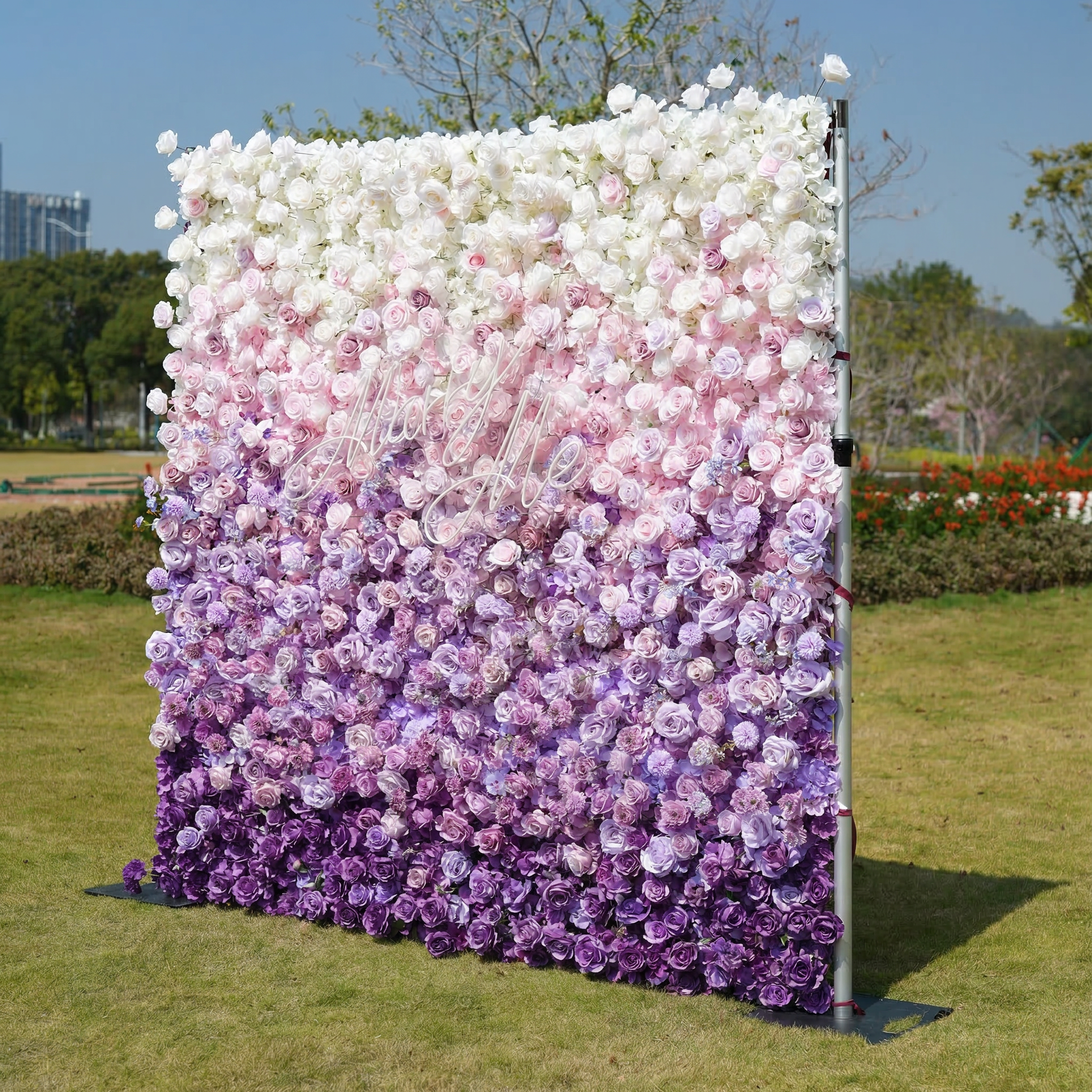 バラーフラワーロールアップファブリック人工鮮やかな緑の草壁結婚式バックドロップ、フローラルパーティーデコレーション、イベントフォトグラフィー-VF-426