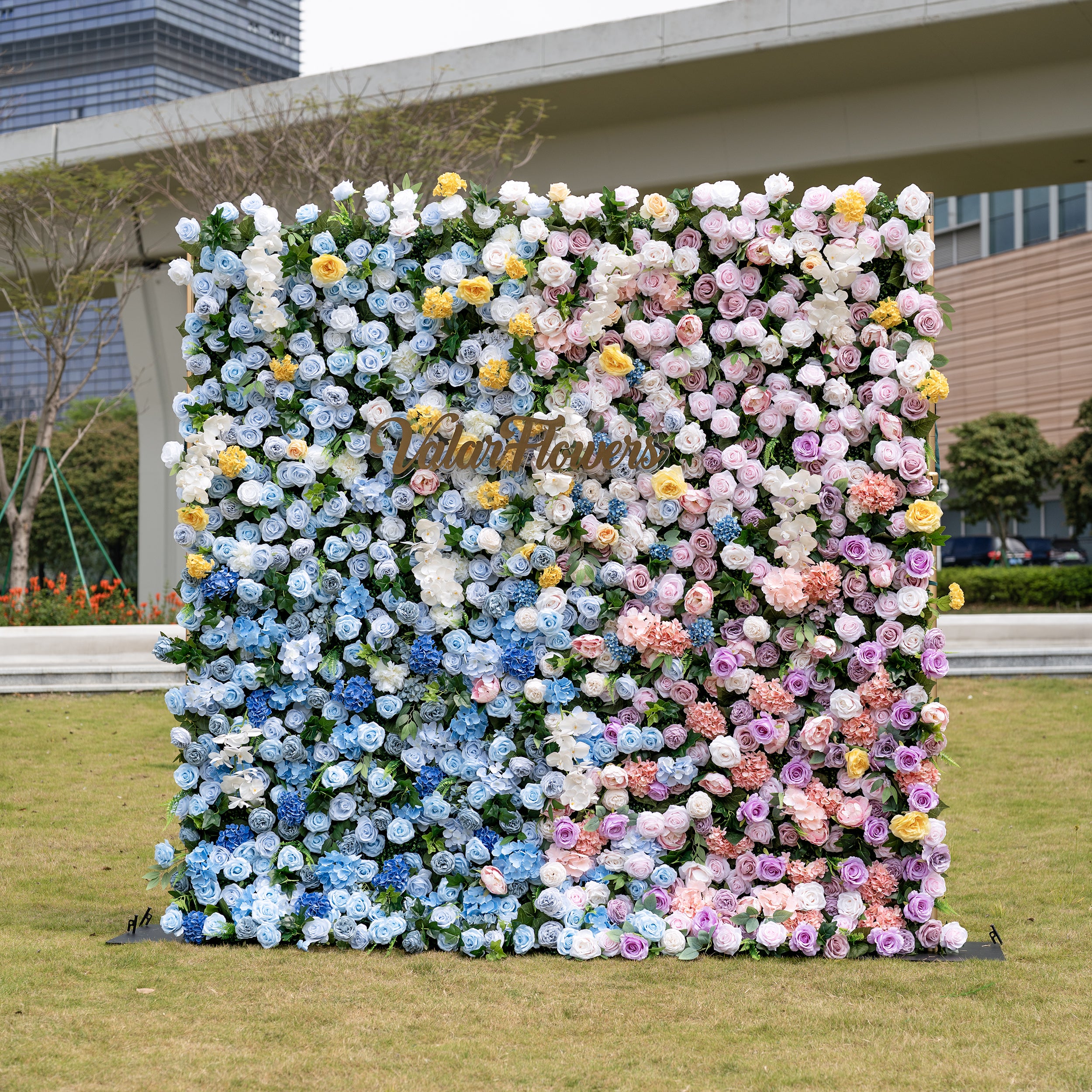 Valar Flower Dual Color Flower Wall Backdrop – Blue & Pink Wedding Photo Decor VF-830